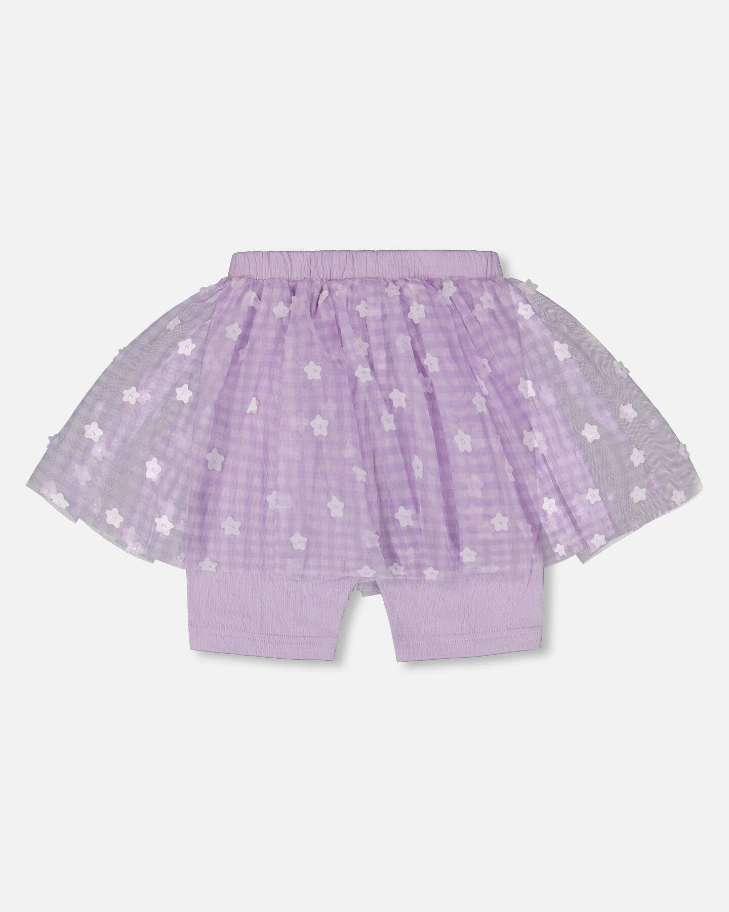 Crinkle Biker Short With Flower Mesh Skirt Lilac With White Flowers - Deux par Deux