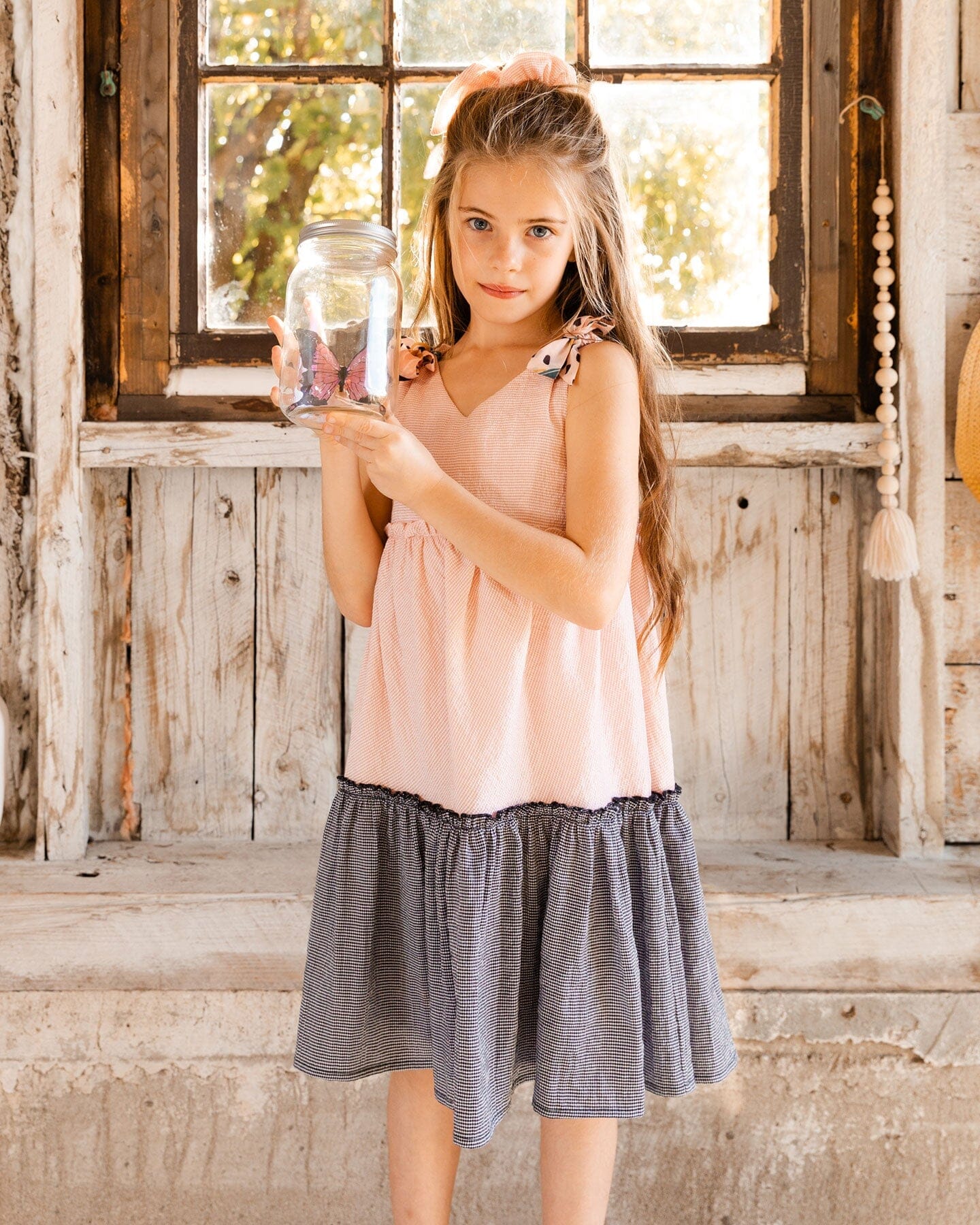 Tiered Dress With Bows Pink And Black - Deux par Deux