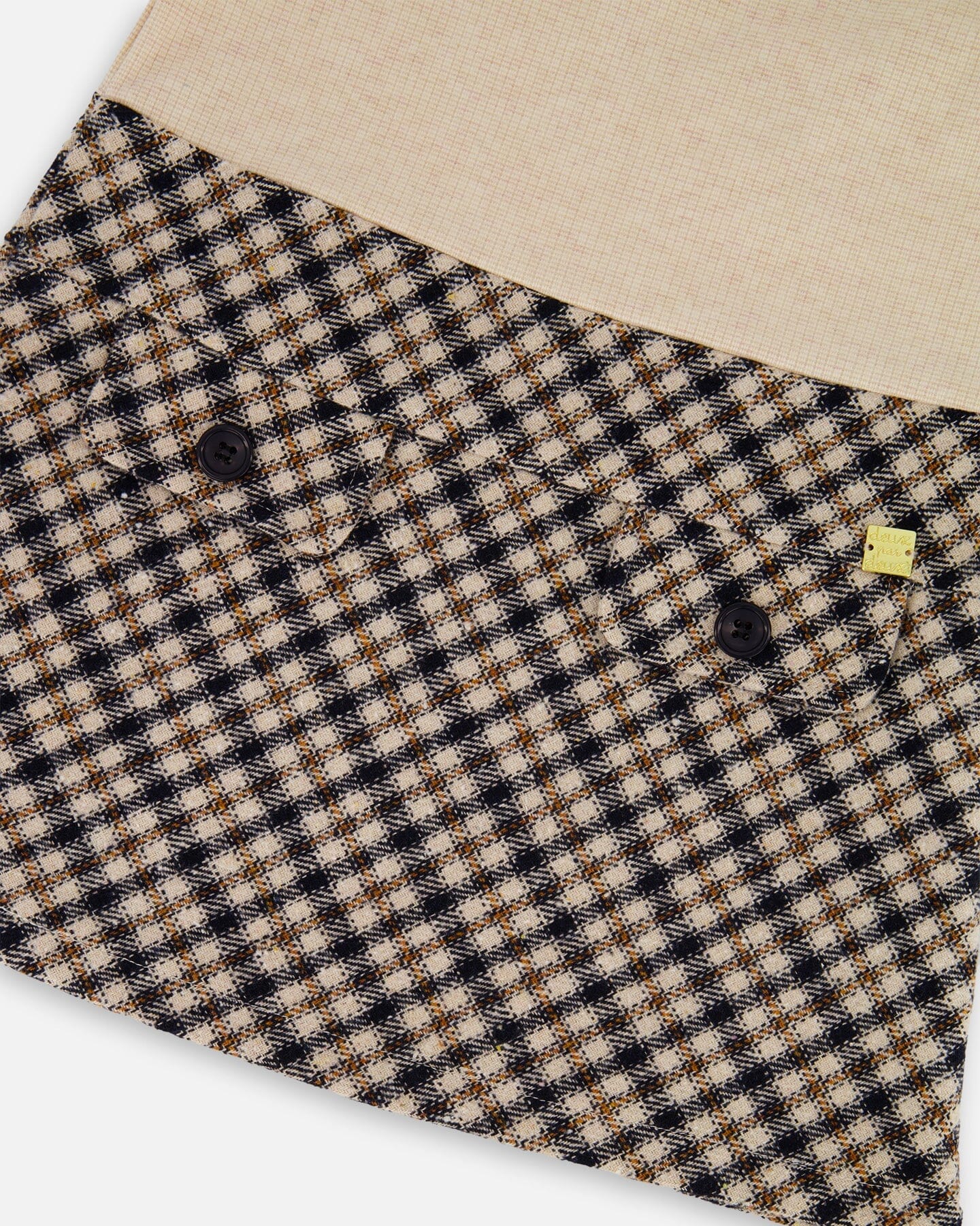 Long Sleeve Bi-Material Mock Neck Dress Beige And Plaid - Deux par Deux