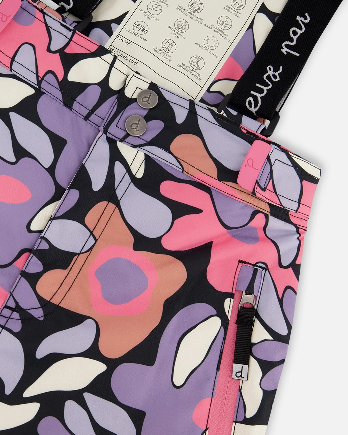 Two-Piece Teknik Snowsuit Black Retro Flower Print - Deux par Deux