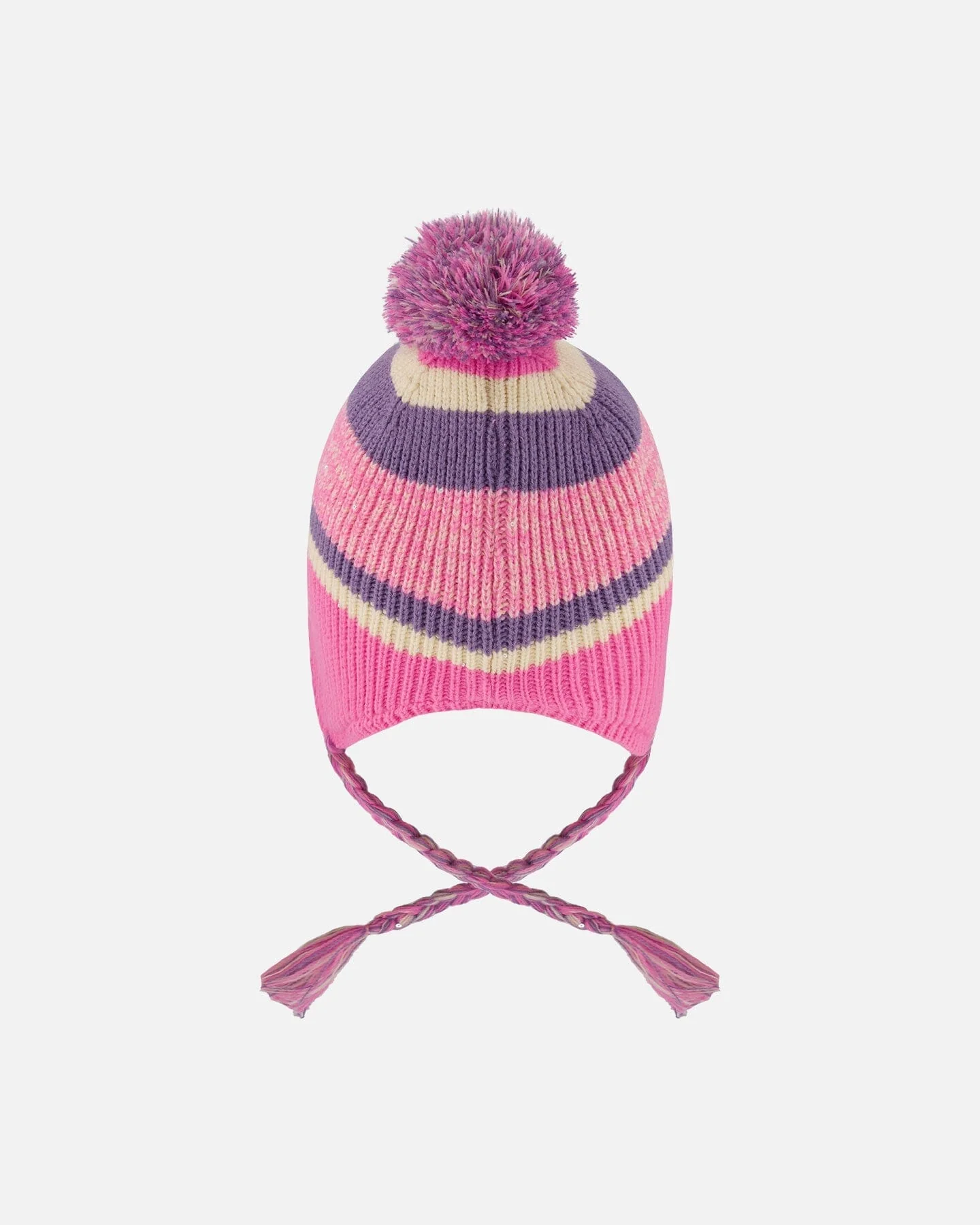 Lined Peruvian Knit Pompom Hat Pink And Purple - Deux par Deux