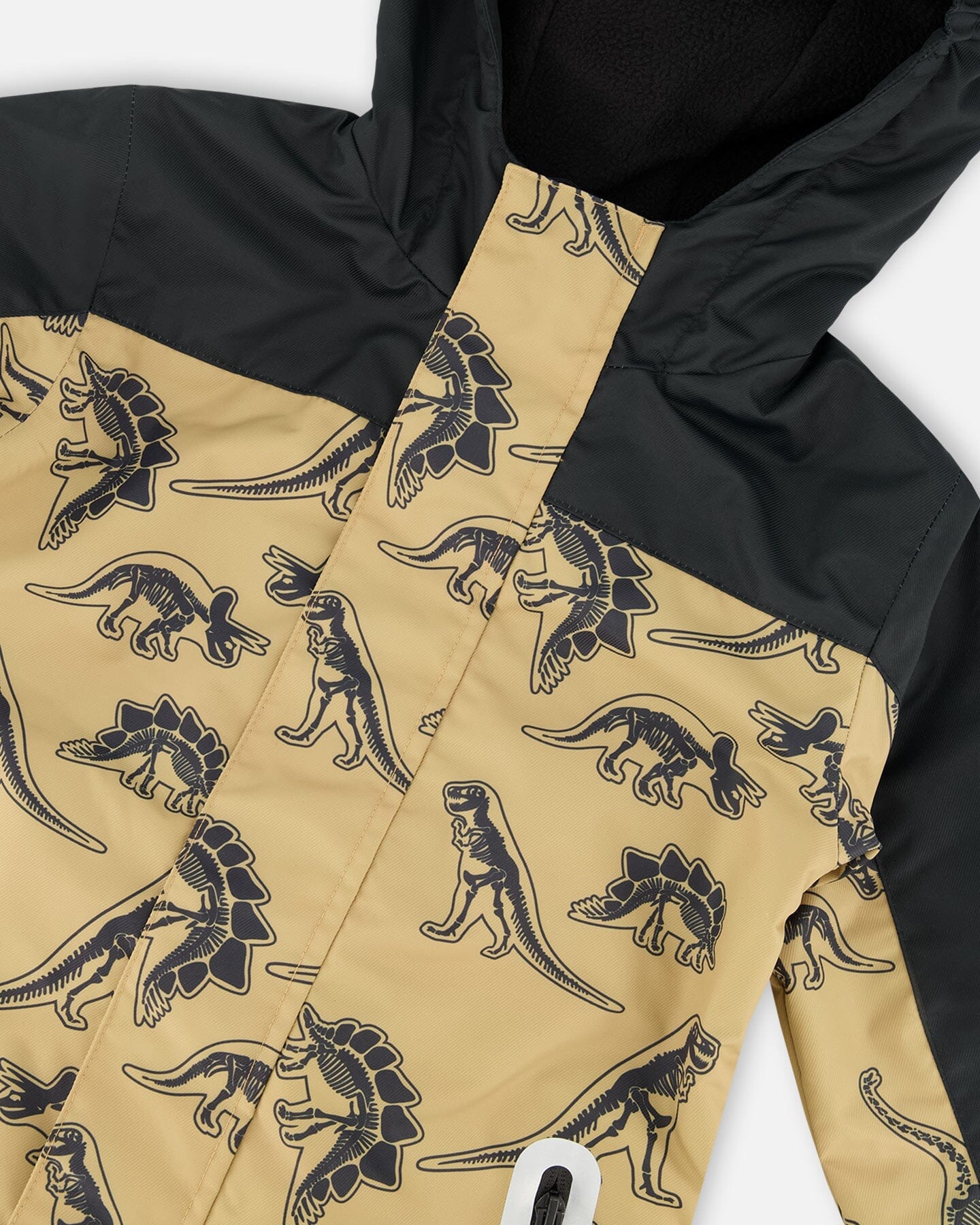 Printed Mid-Season One-Piece Outerwear Black Dinosaur On Beige Background - Deux par Deux