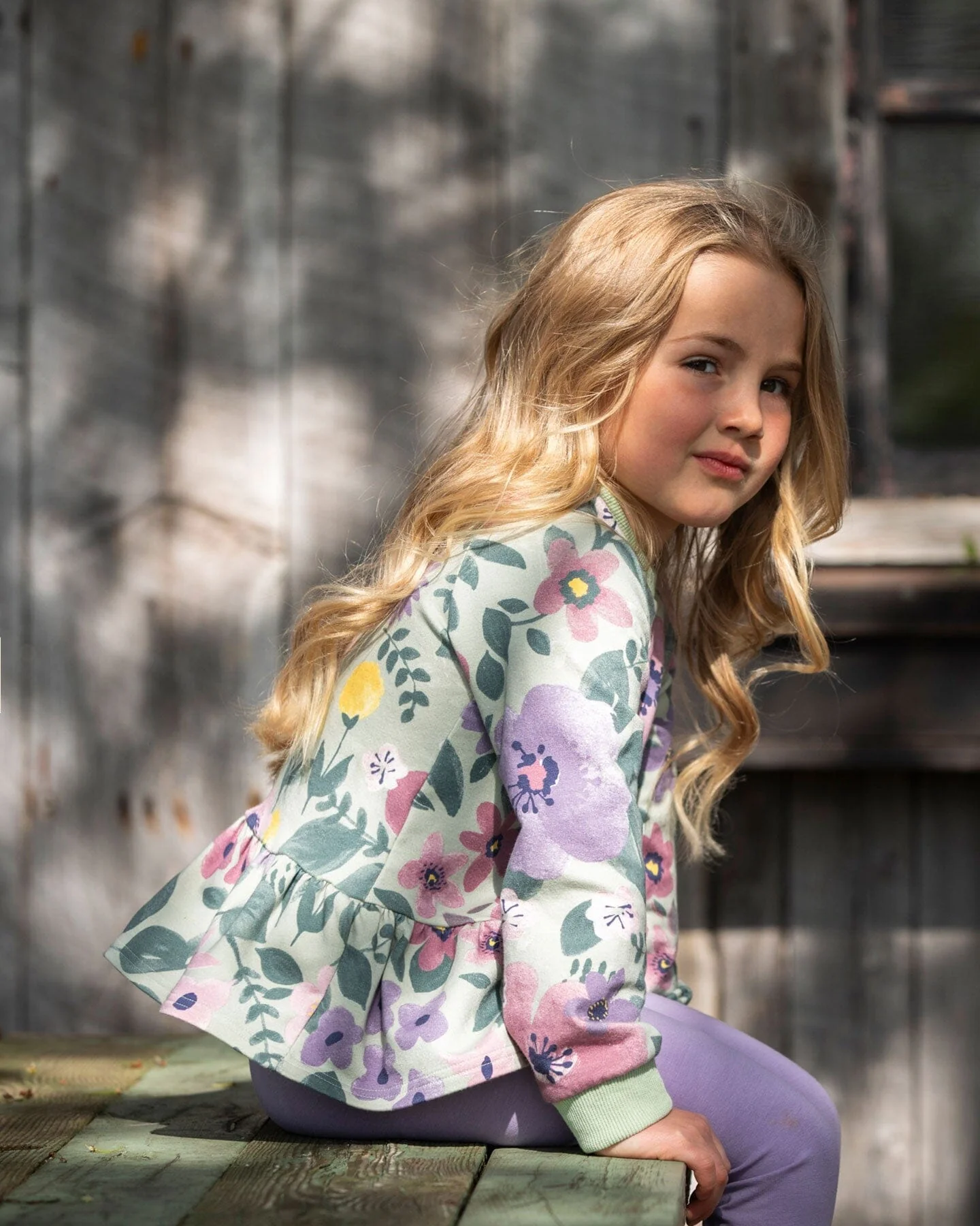 Stretch Fleece Sweatshirt Sage Floral - Deux par Deux