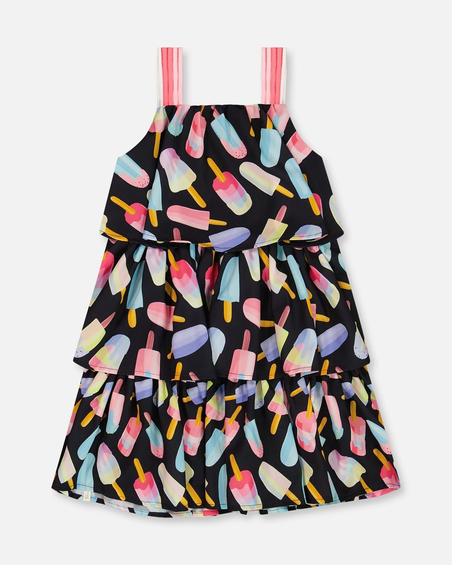 Printed Tiered Dress Ice Lollipops And Black - Deux par Deux