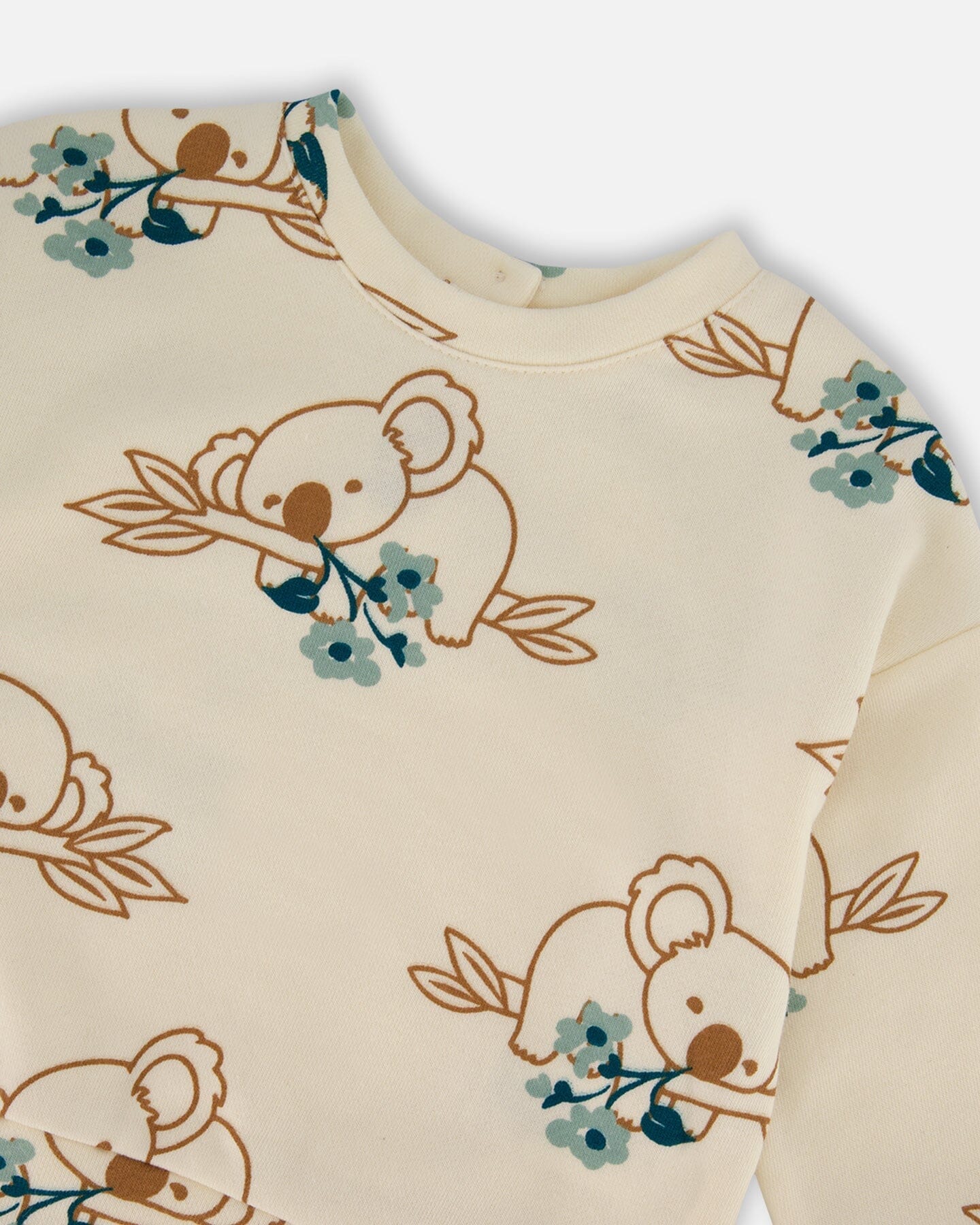 Printed French Terry Sweatshirt Off-White And Koala - Deux par Deux