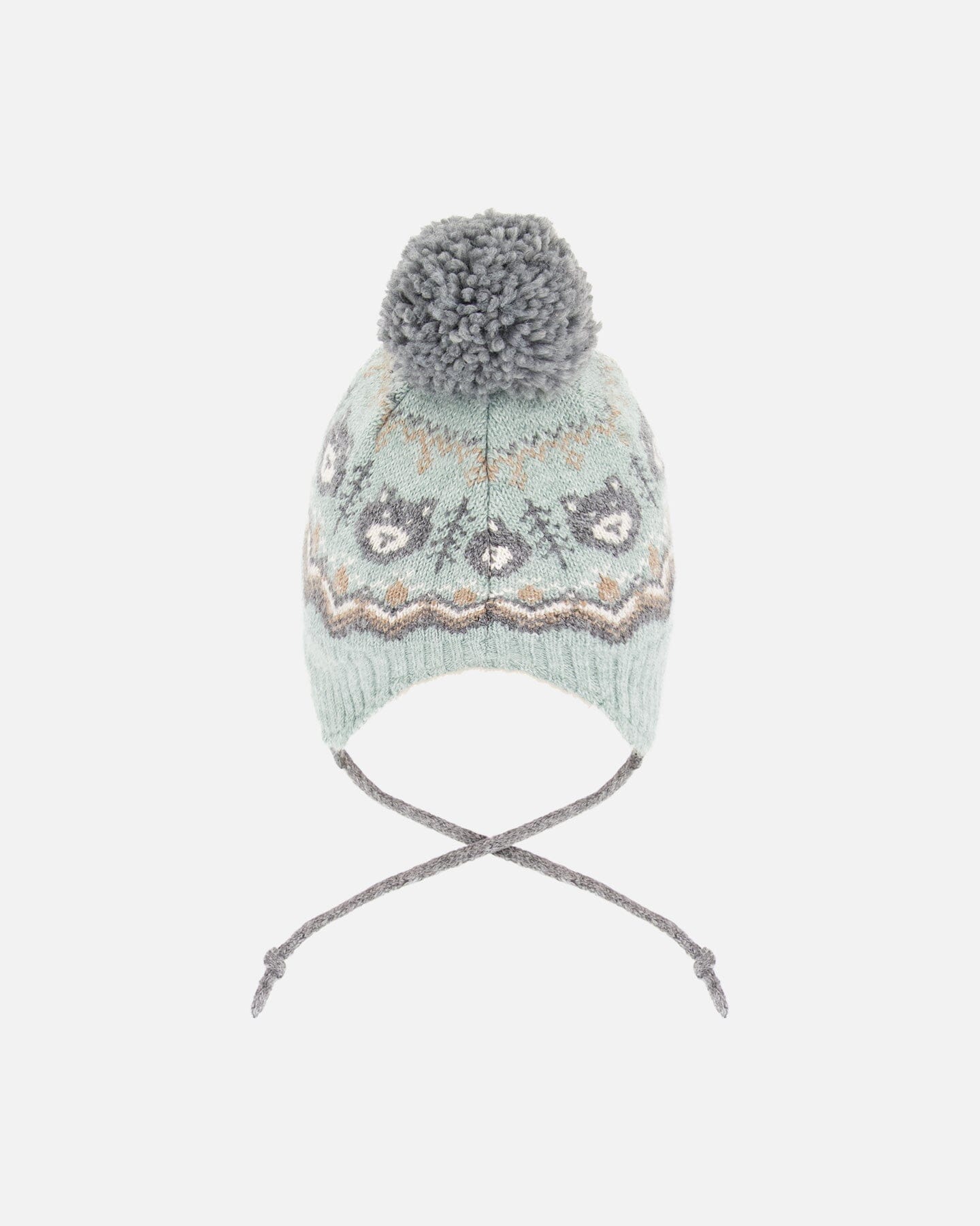 Lined Peruvian Knit Pompom Hat Gray And Sage - Deux par Deux