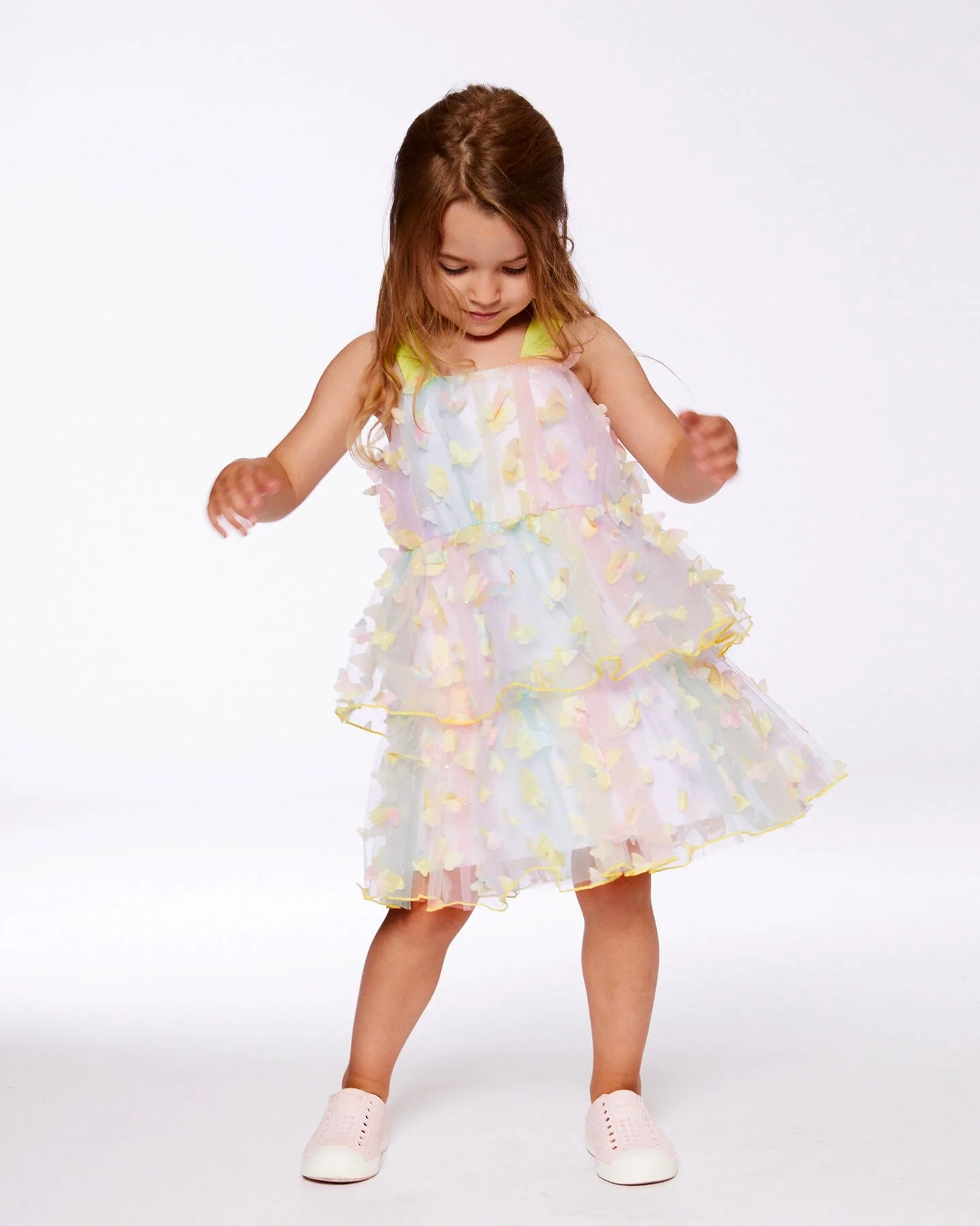 Tiered Printed Mesh Dress Multicolored With Butterflies - Deux par Deux
