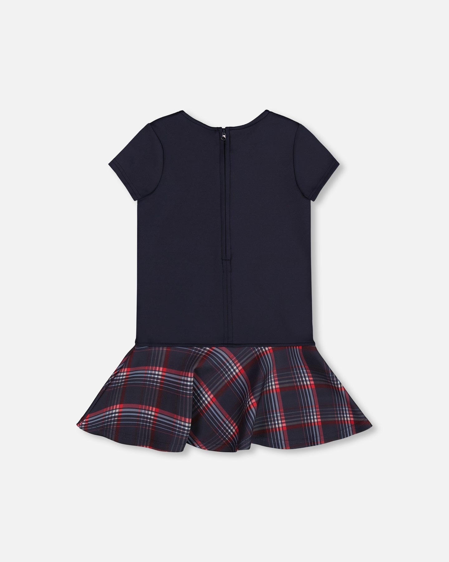 Milano Dress Navy Blue With Plaid Flounce - Deux par Deux