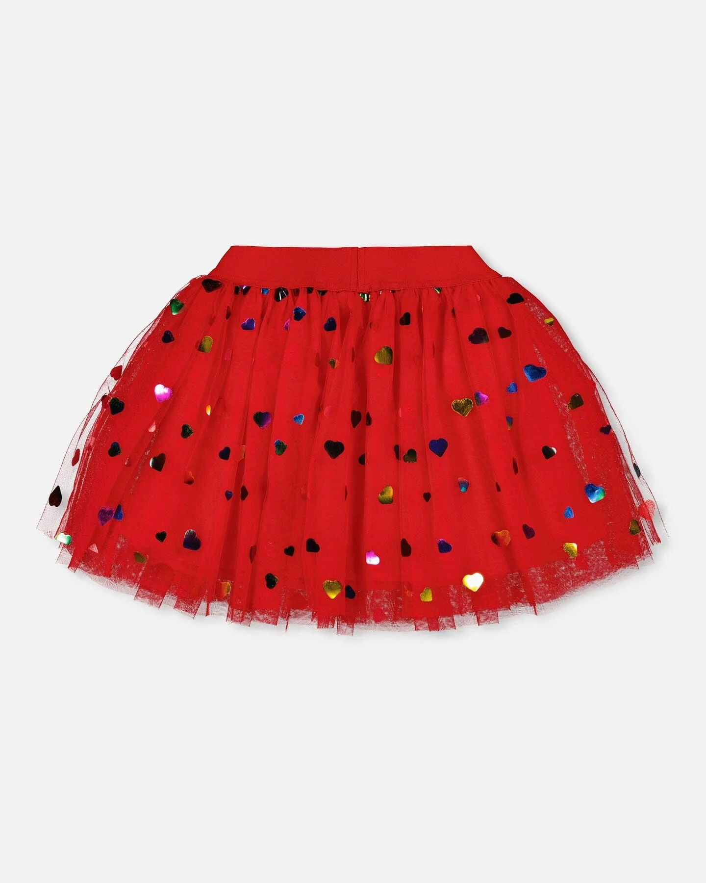 Tulle Skirt Red With Iridescent Heart Confettis - Deux par Deux