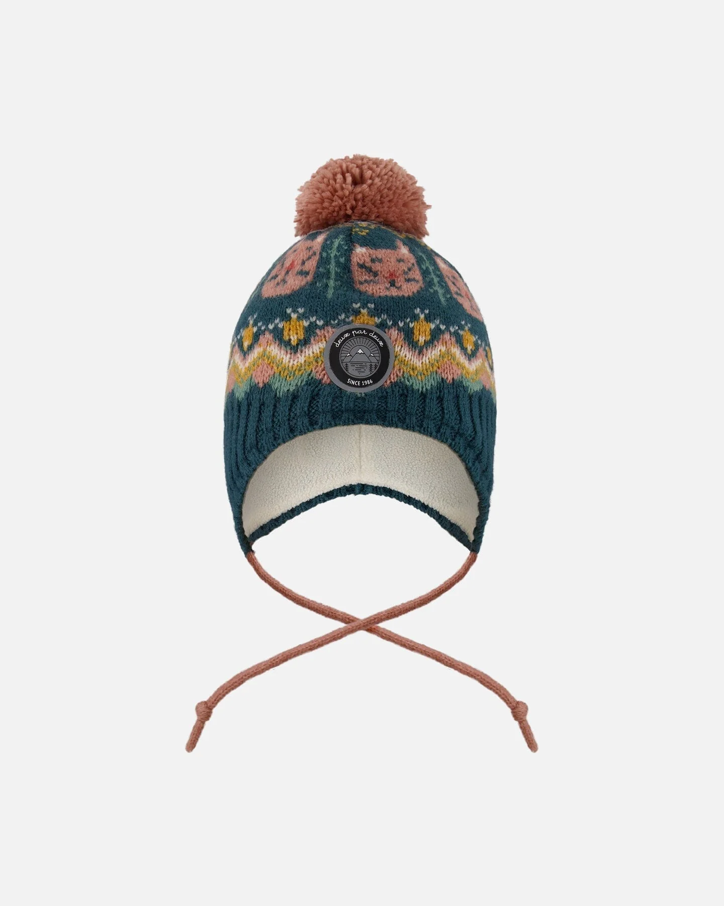 Lined Peruvian Knit Pompom Hat Green And Pink - Deux par Deux