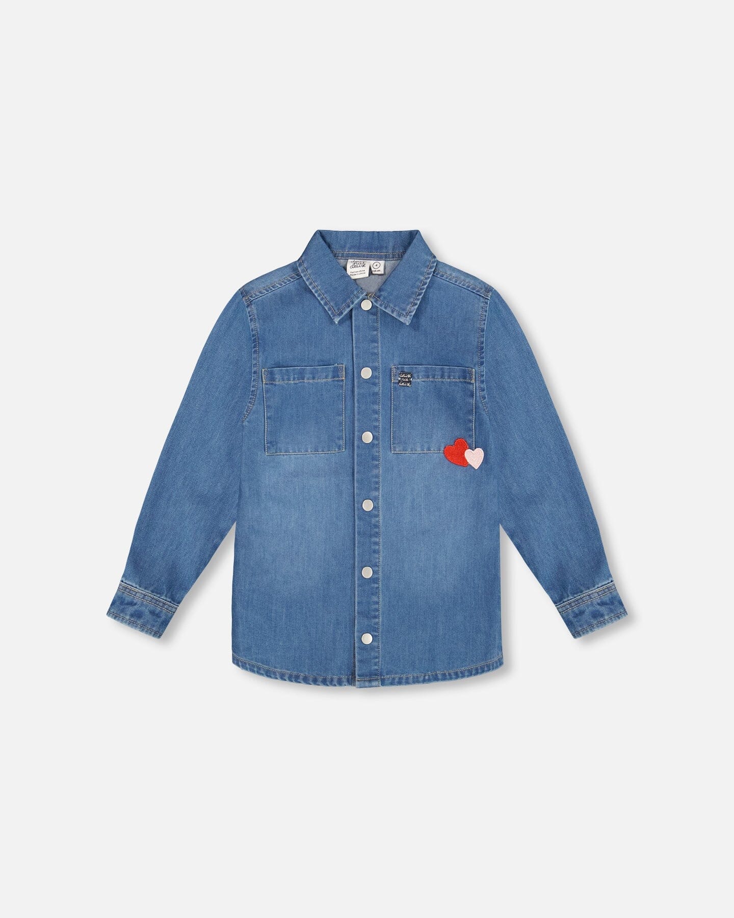Denim Shirt Light Blue With Patch Pockets And Apple Patch - Deux par Deux