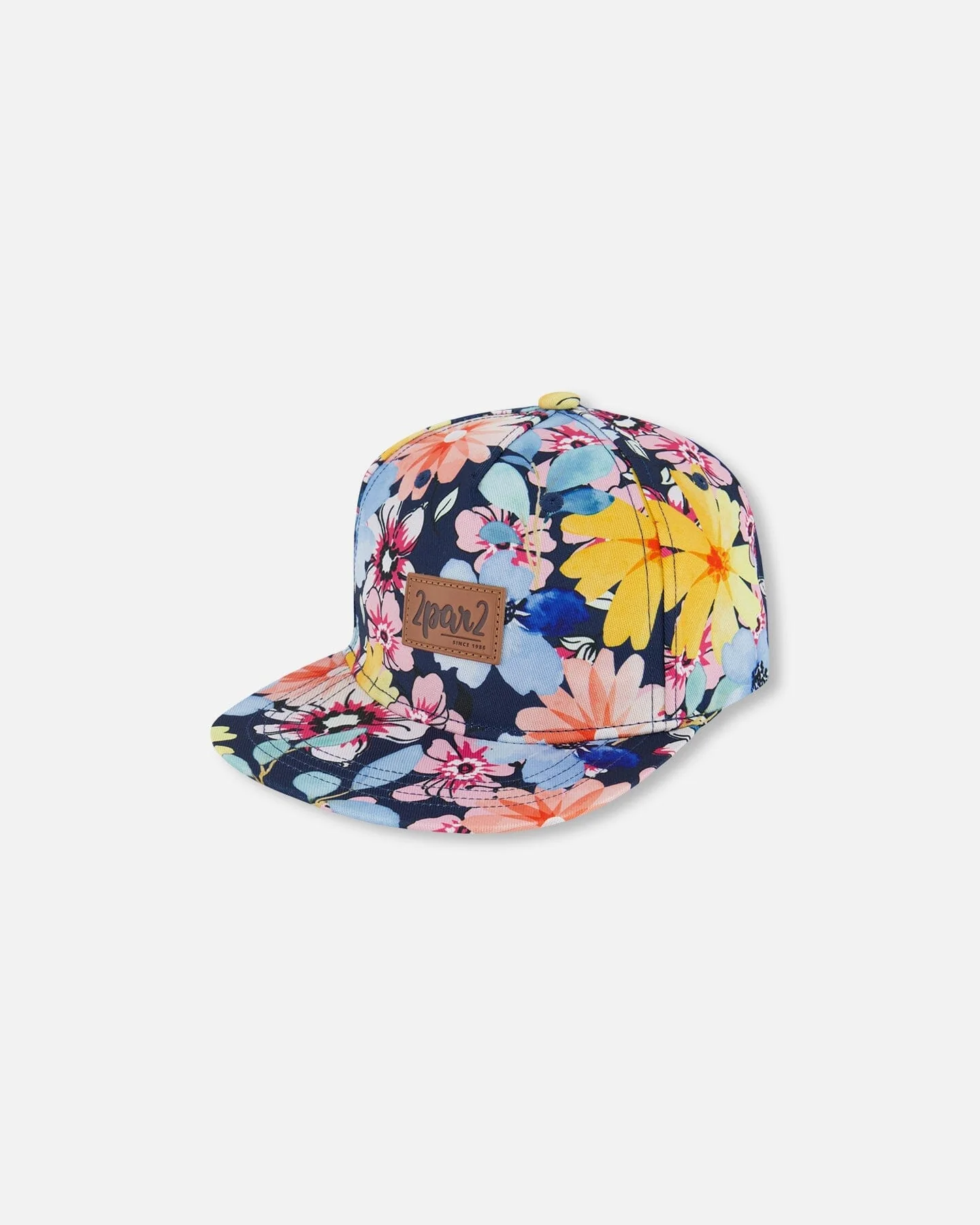 Printed Cap Navy And Yellow And Pink Flowers - Deux par Deux
