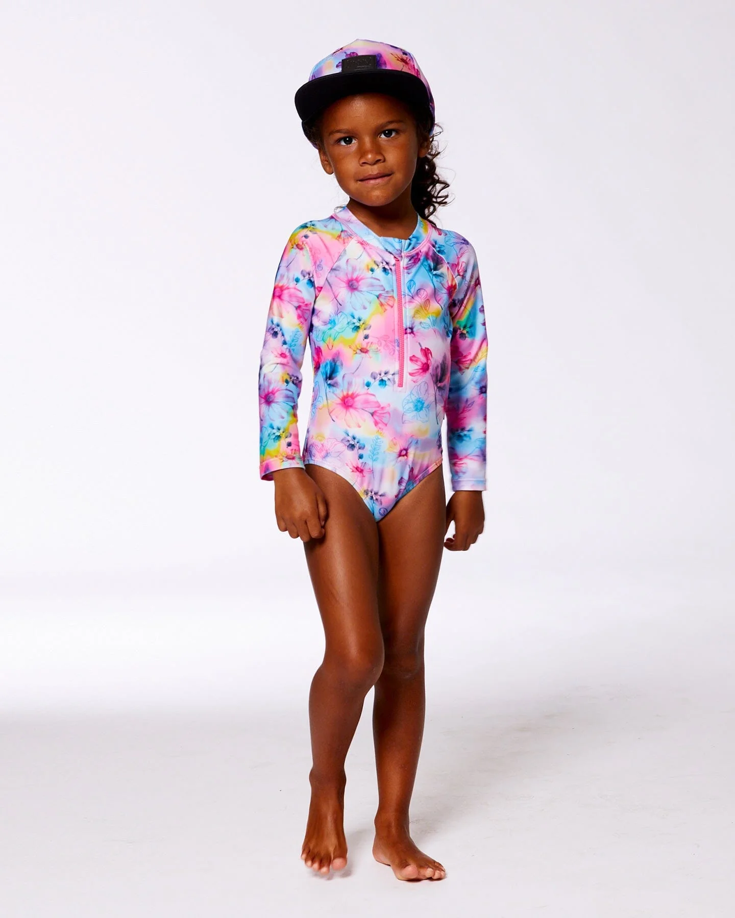 Printed Long Sleeve Rashguard Butterflies On Multicolored Background - Deux par Deux