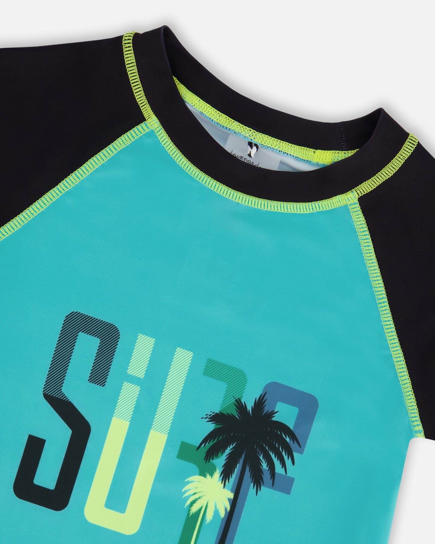 Short Sleeve Rashguard Black And Turquoise - Deux par Deux