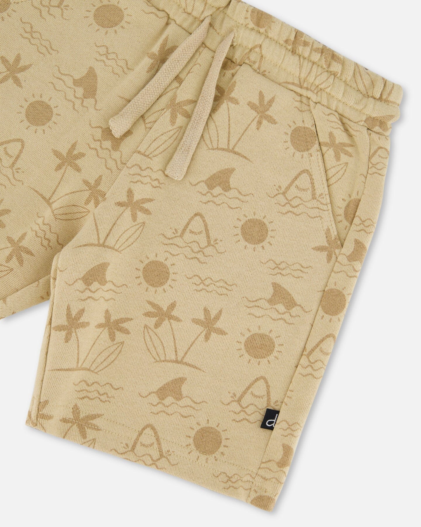 Printed French Terry Short Beige With Palm Trees - Deux par Deux