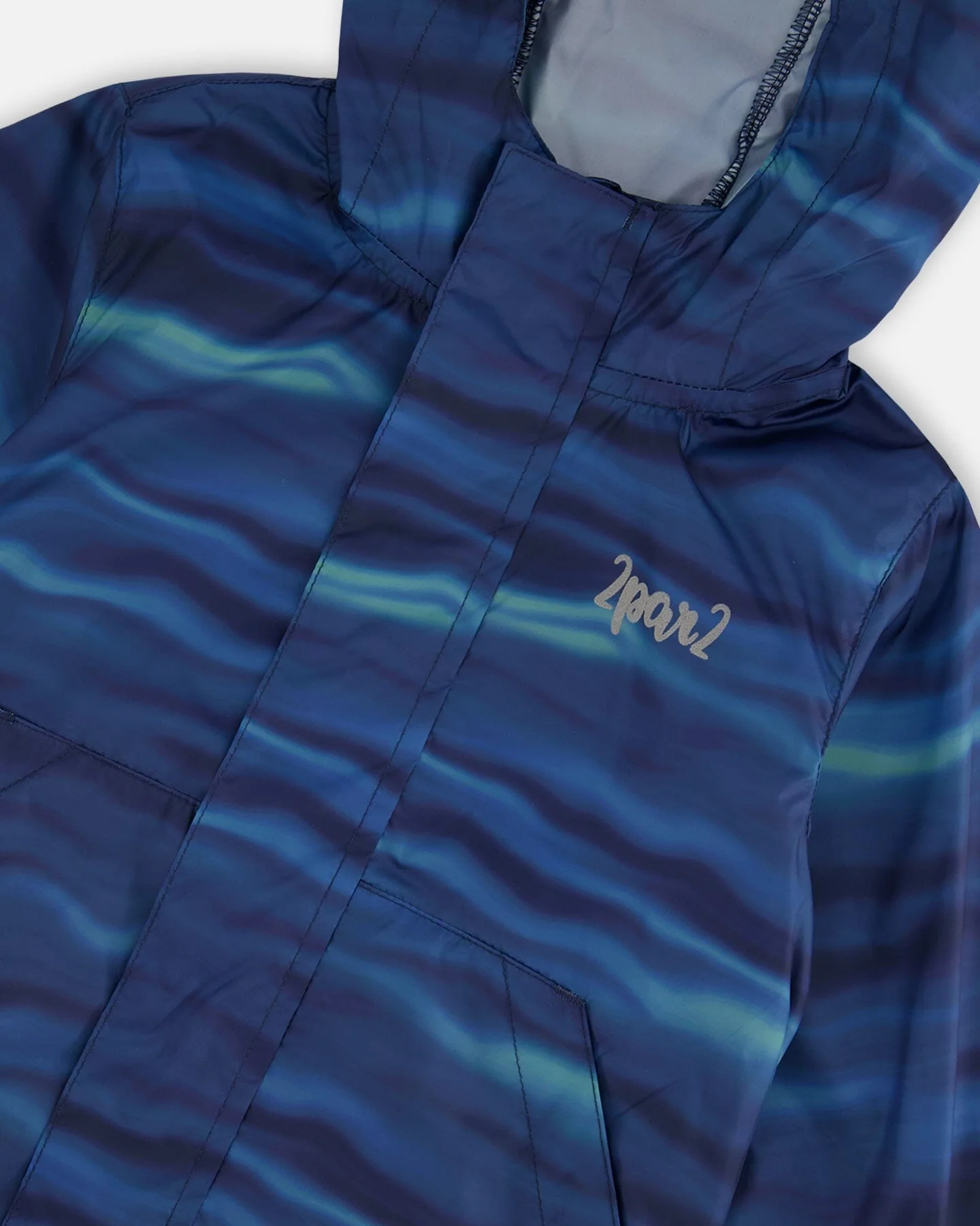 Printed Packable Windbreaker Blue Wave And Black - Deux par Deux