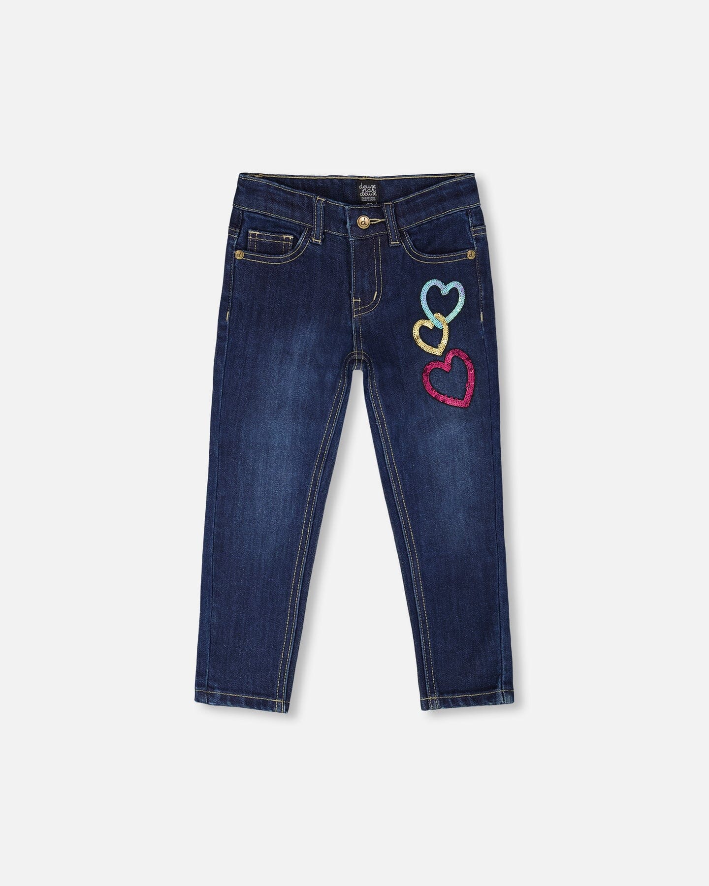 Stretch Jeans Blue Denim With Glittery Hearts - Deux par Deux