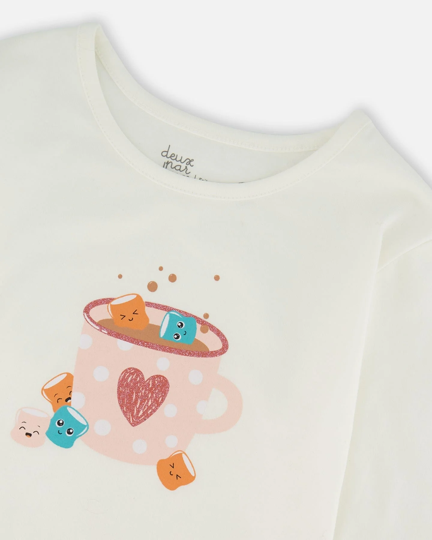 Organic Cotton Long Sleeve T-Shirt Off-White With Hot Chocolate - Deux par Deux