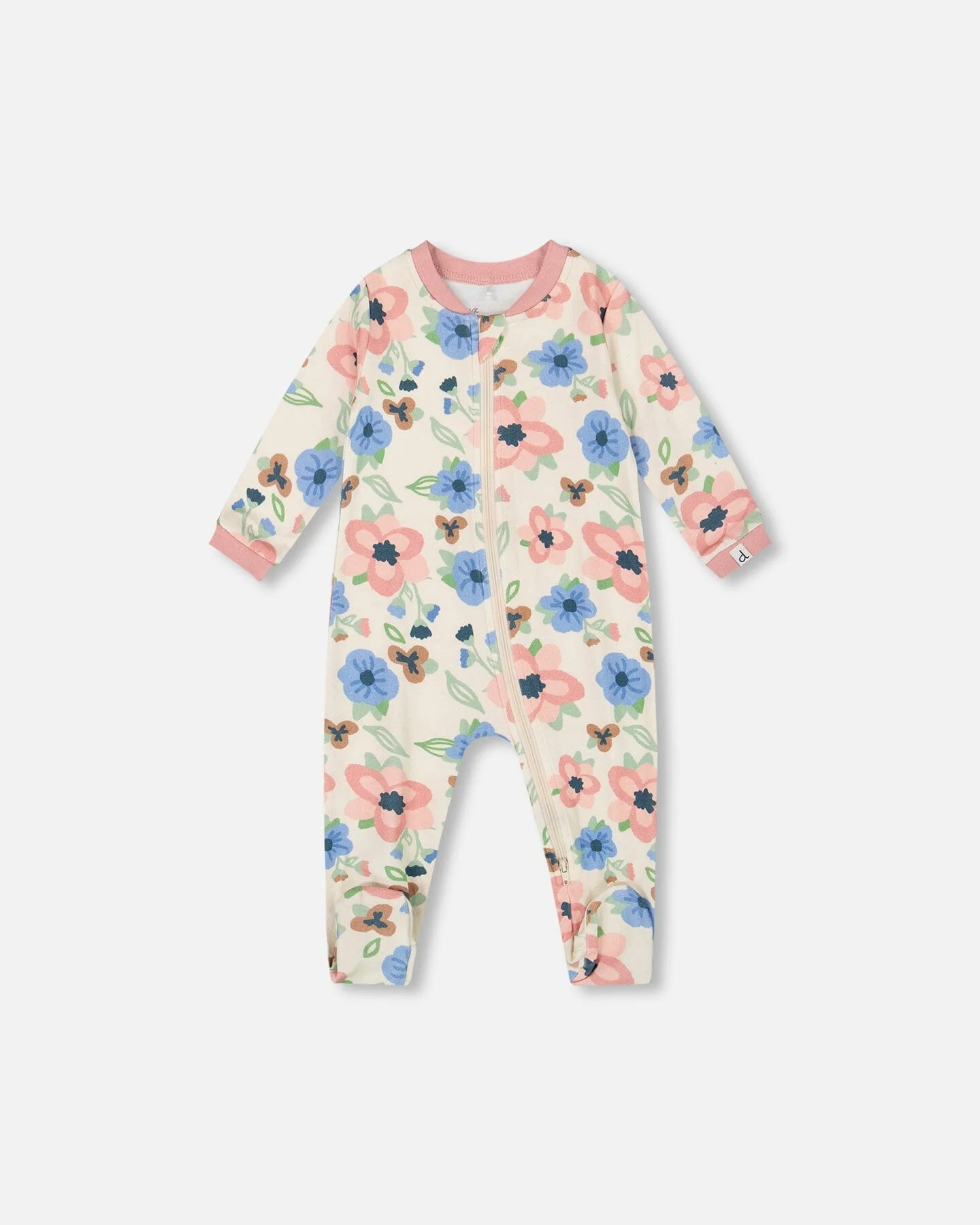 One-Piece Organic Cotton Pajama Off-White Flower Print - Deux par Deux