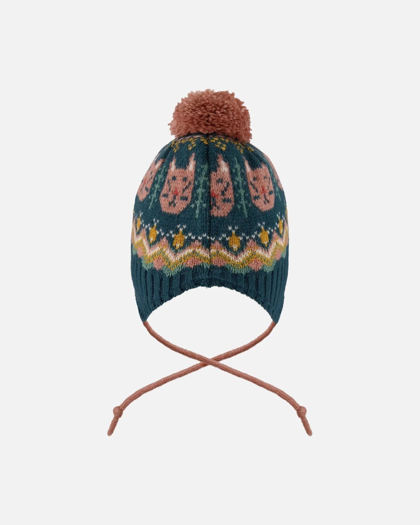 Lined Peruvian Knit Pompom Hat Green And Pink - Deux par Deux