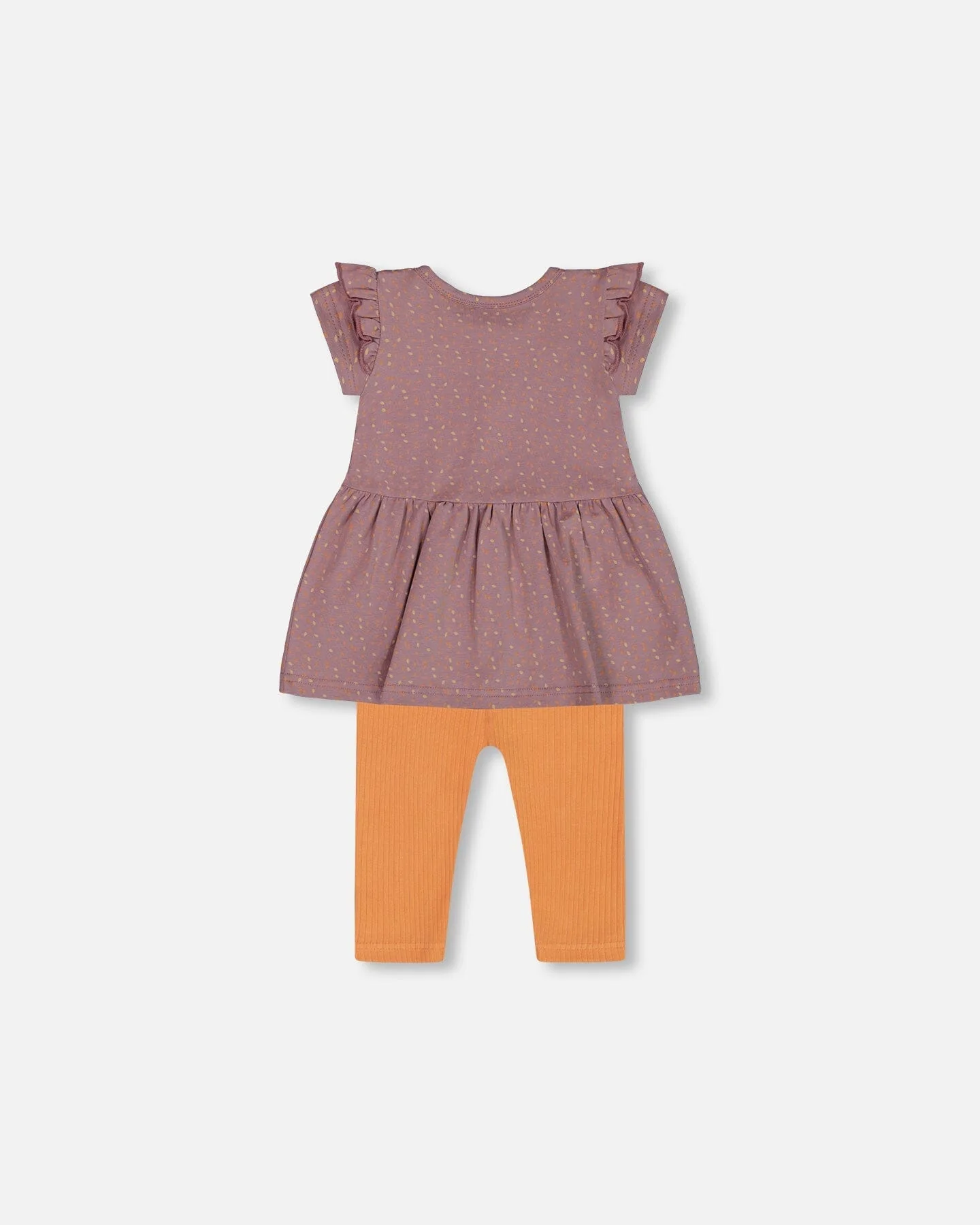 Printed Organic Cotton Dress And Solid Leggings Set Orange And Purple - Deux par Deux