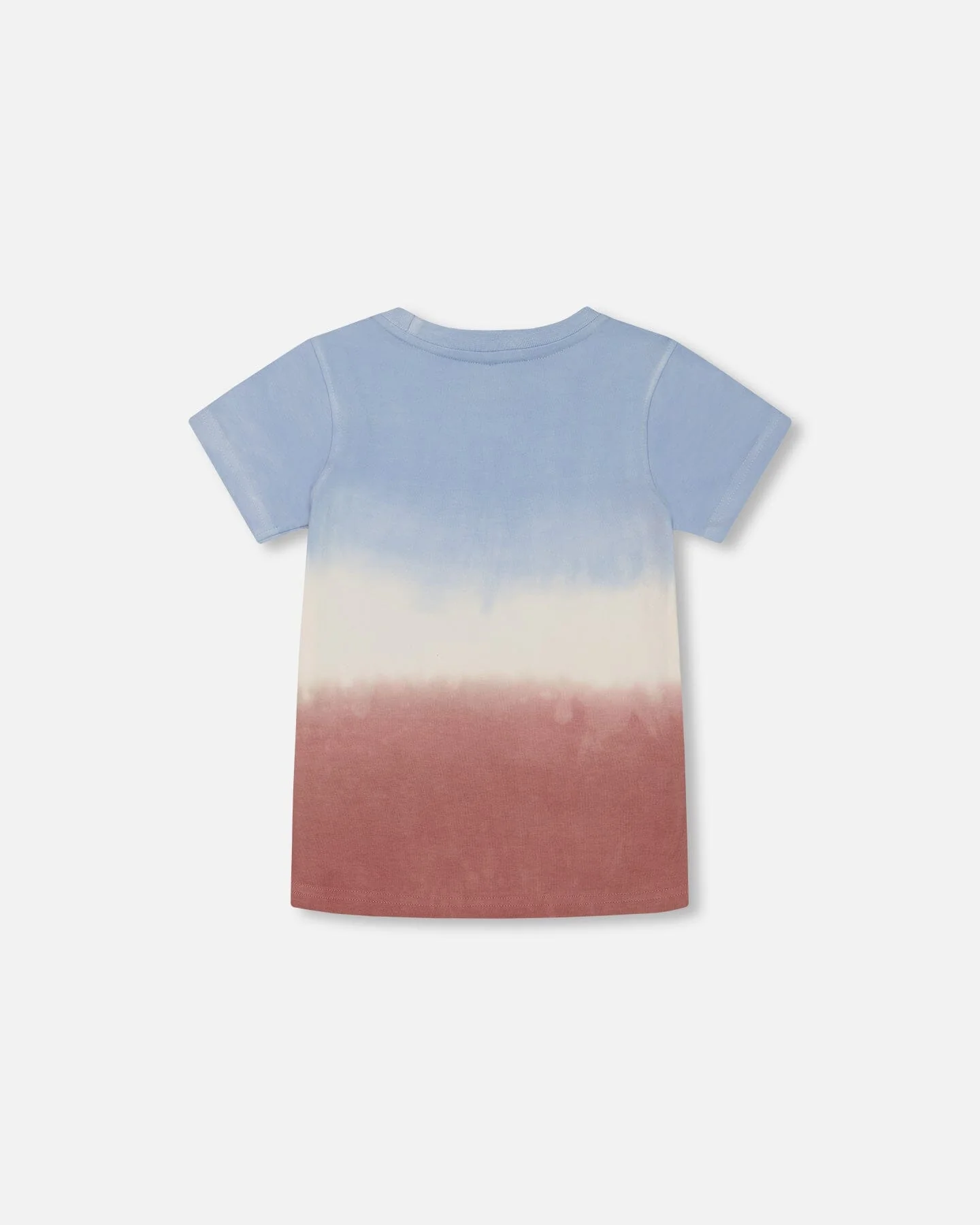 Short Sleeve Organic Cotton Graphic Tee Gradient Pale Blue And Dark Old Rose - Deux par Deux