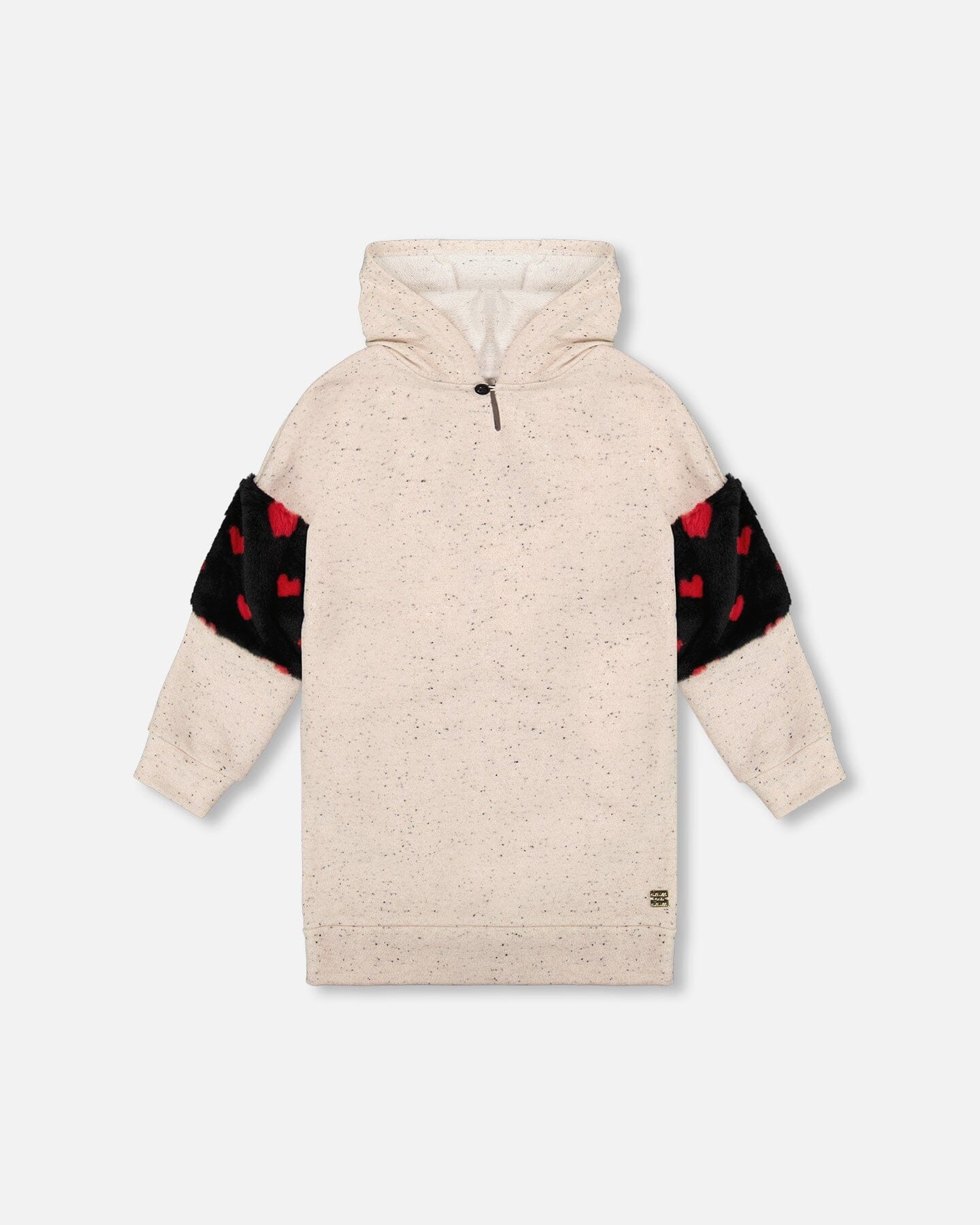 Hooded Glittering French Terry Dress Beige With Heart Bag - Deux par Deux