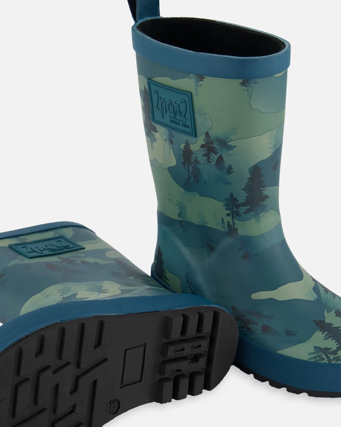 Printed Rain Boots Forest Green With Black Pines - Deux par Deux