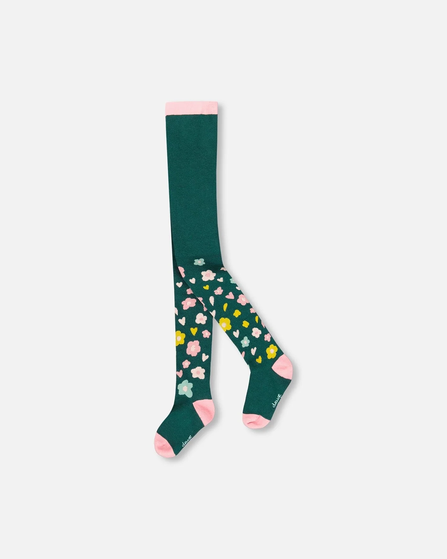 Knit Tights Dark Green With Flower Motifs - Deux par Deux