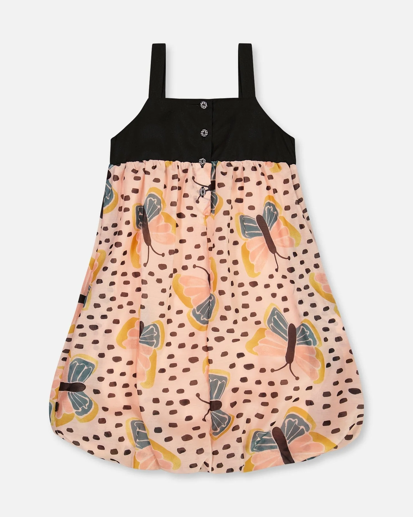Printed Bubble Dress Black And Pink Butterflies - Deux par Deux