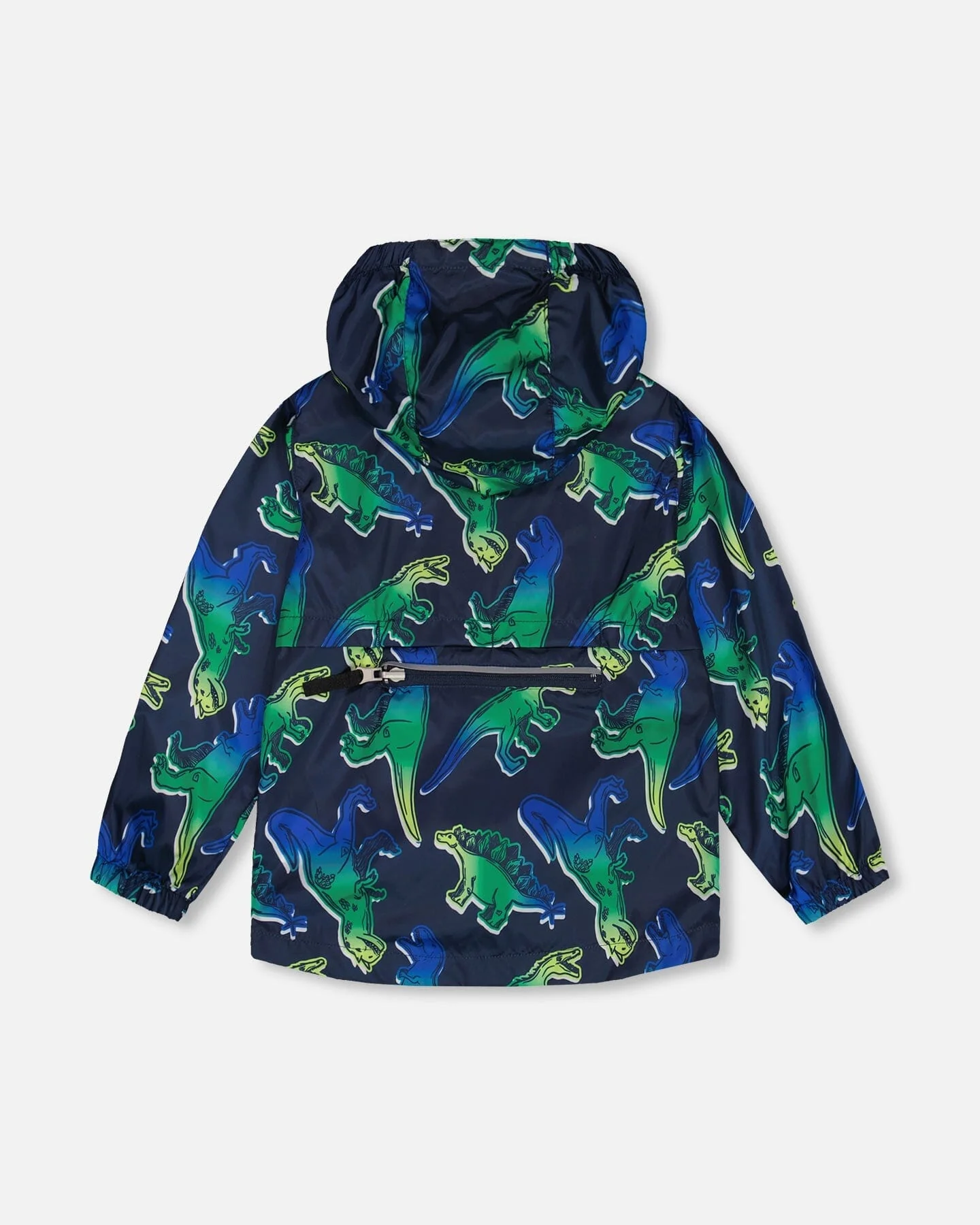 Printed Packable Windbreaker Blue And Green Dino On Navy - Deux par Deux