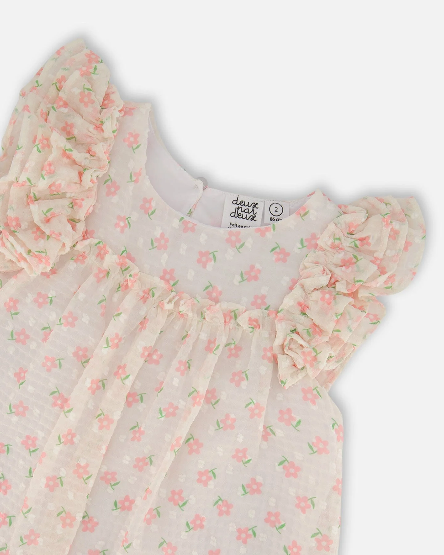 Printed Dress With Frills Pale Pink And Flowers - Deux par Deux