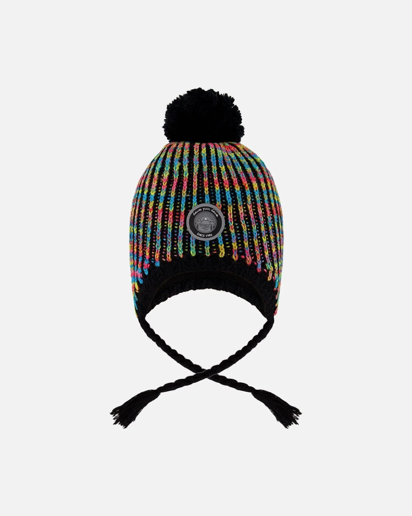 Lined Peruvian Knit Pompom Hat Black And Multicolor - Deux par Deux