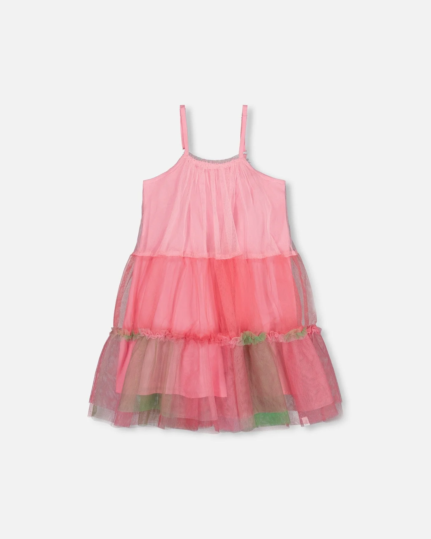 Sleeveless Color Block Tulle Dress Pink And Green - Deux par Deux