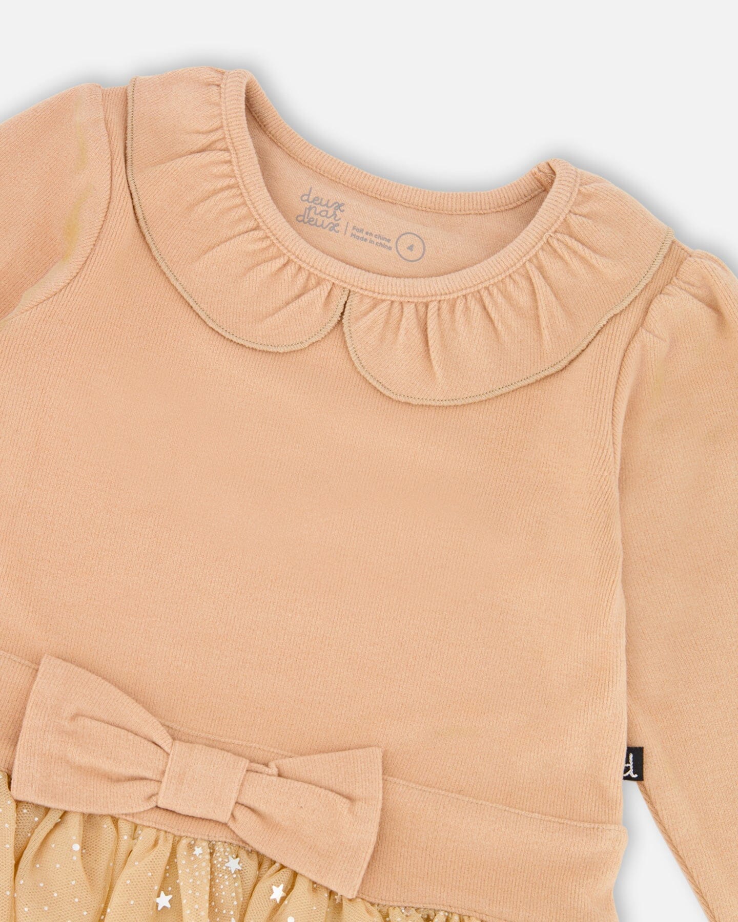 Bi-Material Dress With Glittering Skirt Beige - Deux par Deux