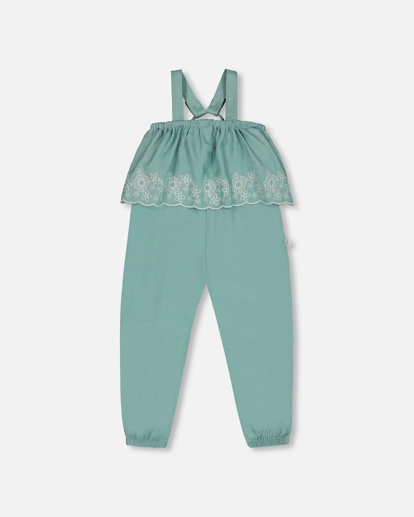 Chambray Jumpsuit With Embroidery Light Blue - Deux par Deux