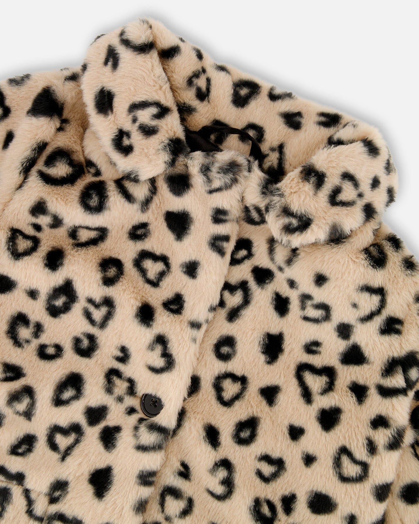 Printed Fake Fur Long Coat Black And Beige Leopard - Deux par Deux