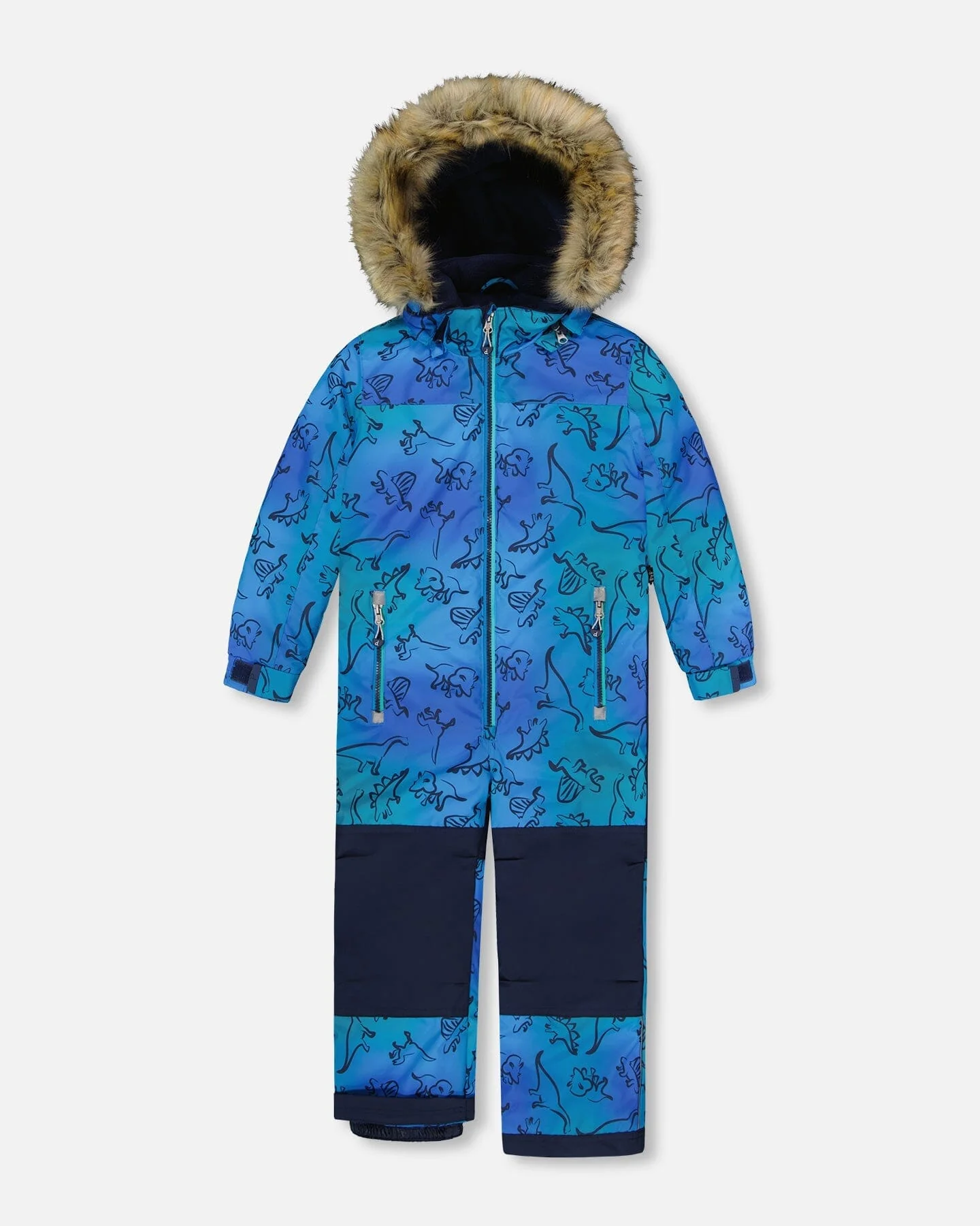 One-Piece Discover Snowsuit Blue Gradient Dinosaur Print - Deux par Deux