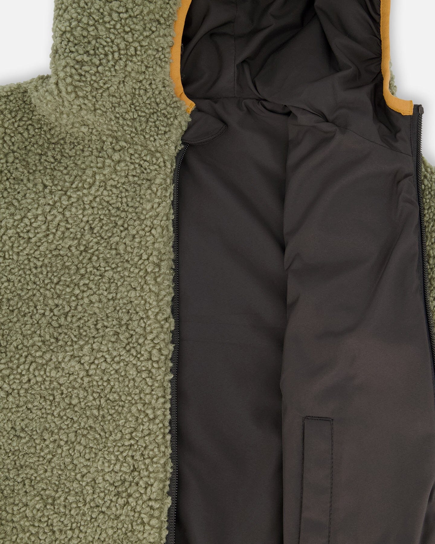 Reversible Mid-Season Sherpa Jacket Khaki - Deux par Deux
