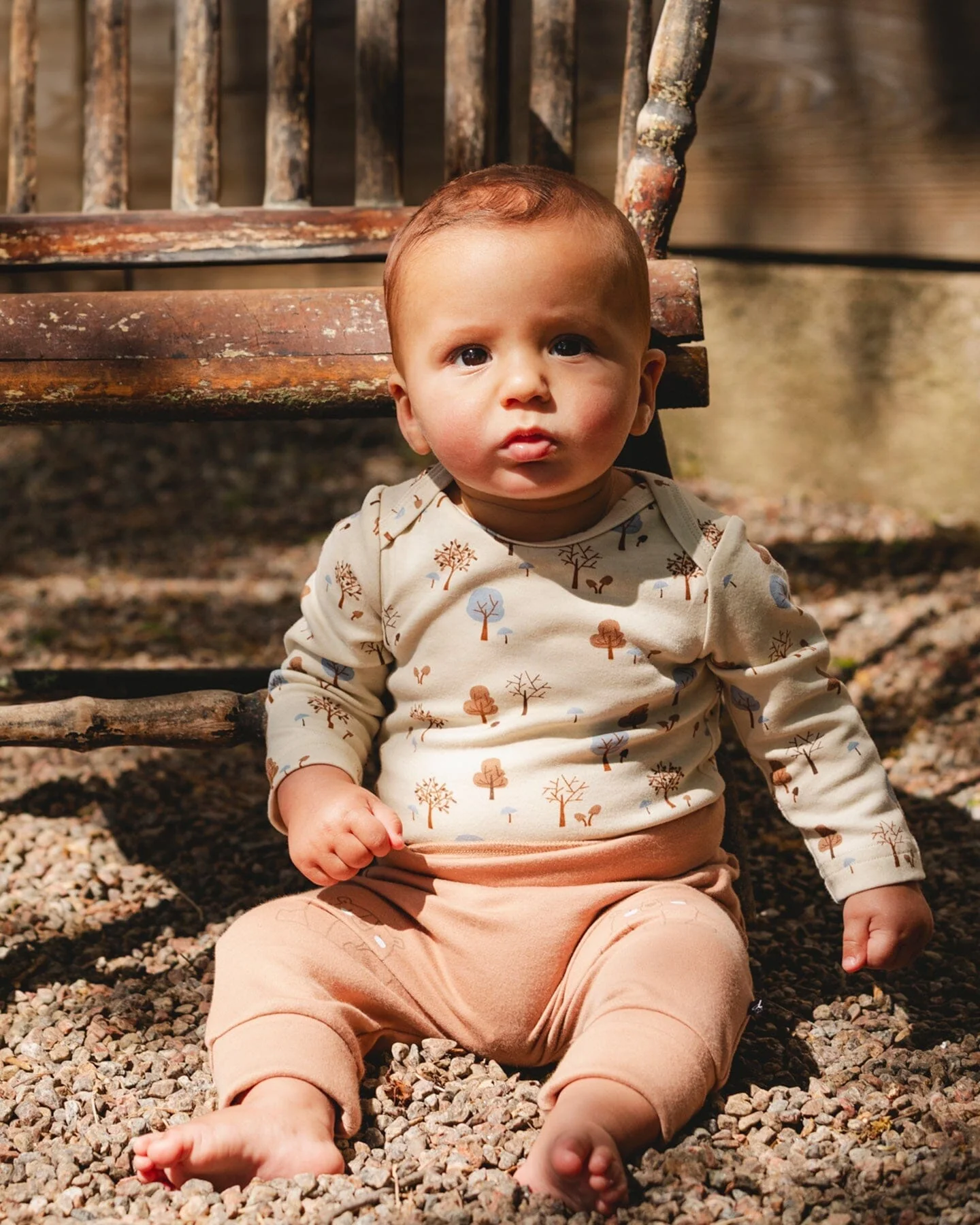 Organic Cotton Onesie Beige Tree Print - Deux par Deux