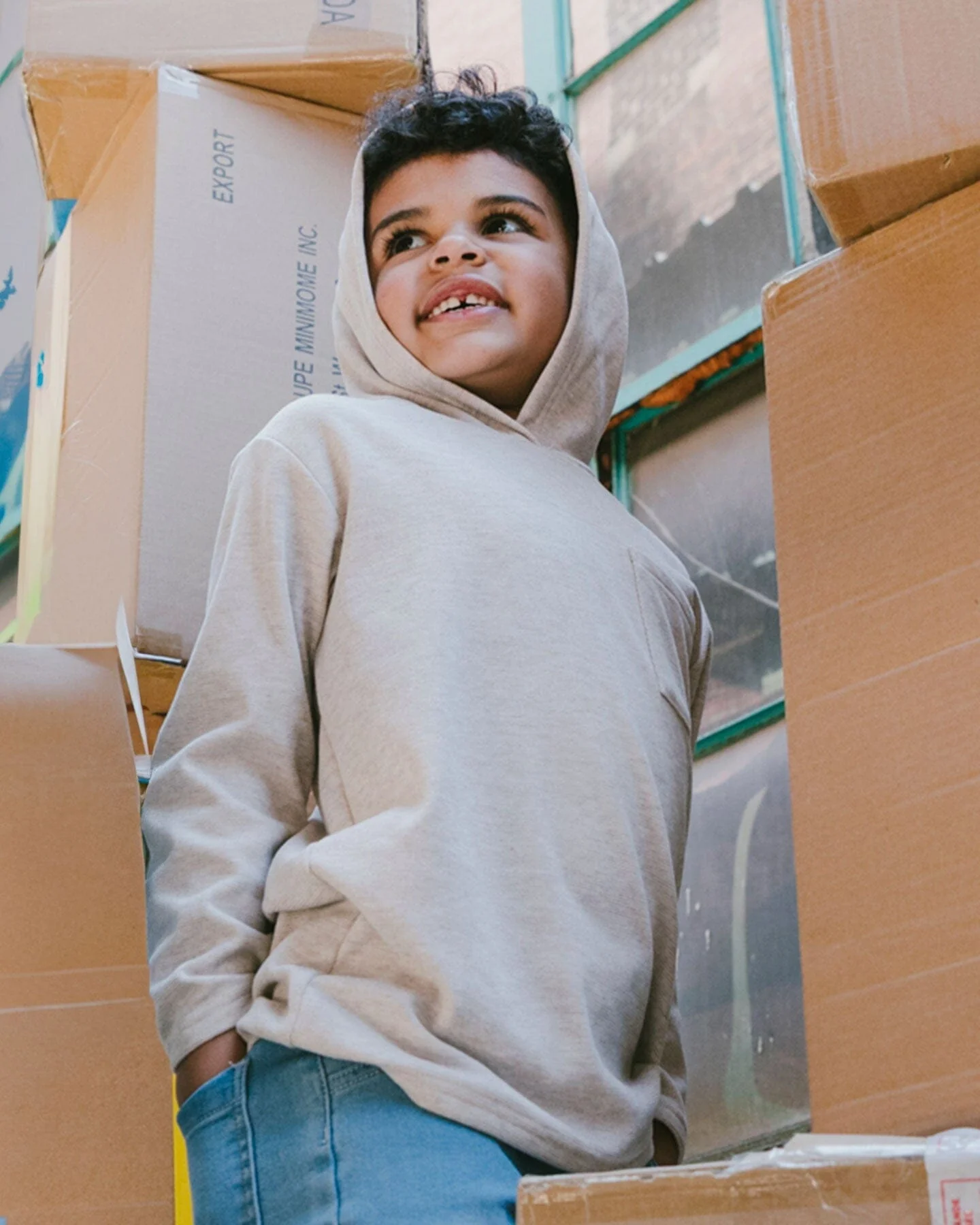 Long Sleeve Super Soft Brushed Jersey Hooded Tee Heather Beige - Deux par Deux