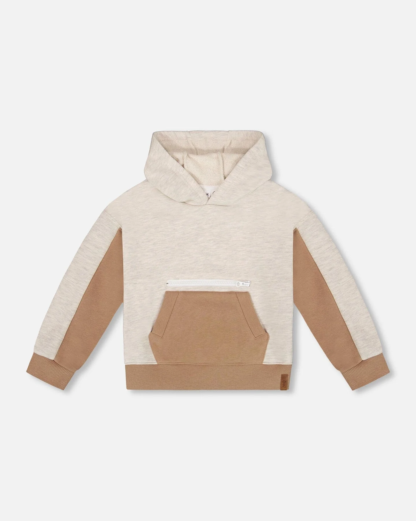 French Terry Color Block Pullover Hoodie Sweatshirt Beige And Off-White - Deux par Deux