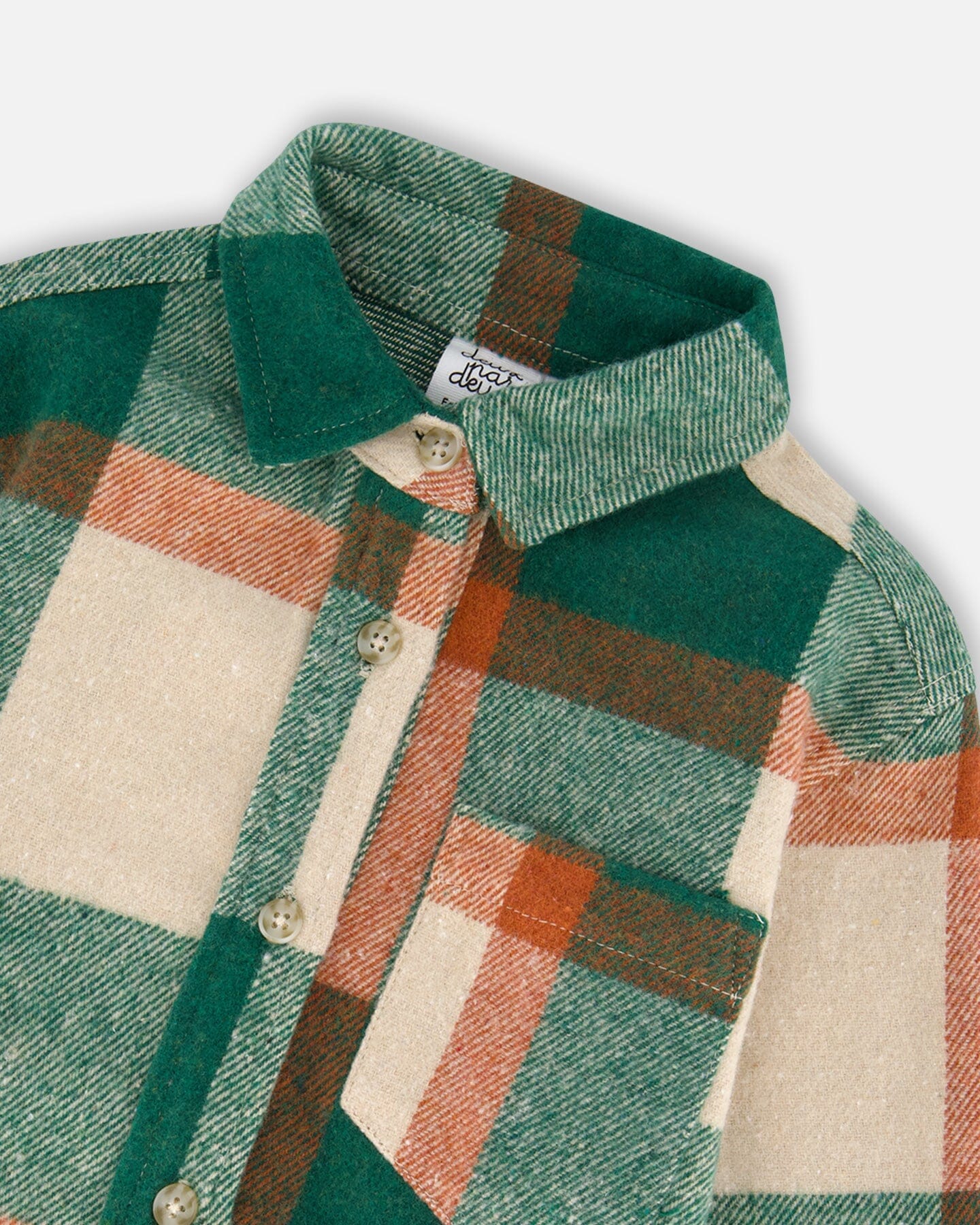Long Sleeve Yarn Dyed Plaid Shirt Green And Orange - Deux par Deux