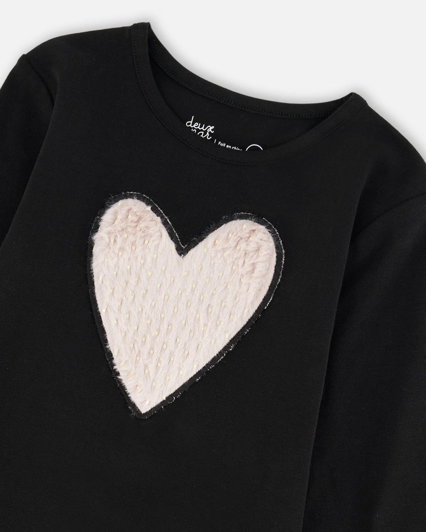 Organic Cotton Long Sleeve T-Shirt Black With Heart - Deux par Deux