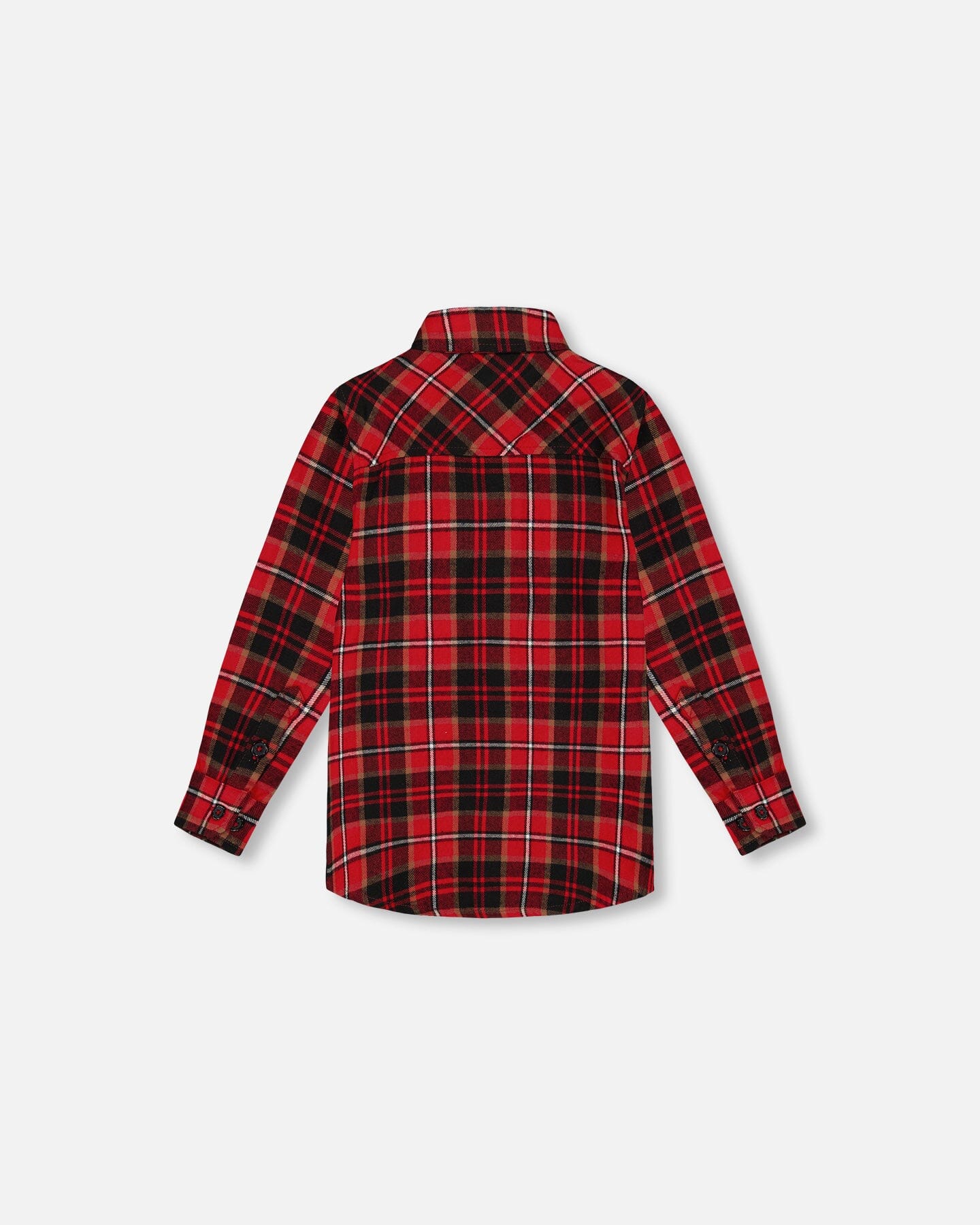 Long Sleeve Button Down Flannel Shirt Plaid Black And Red - Deux par Deux