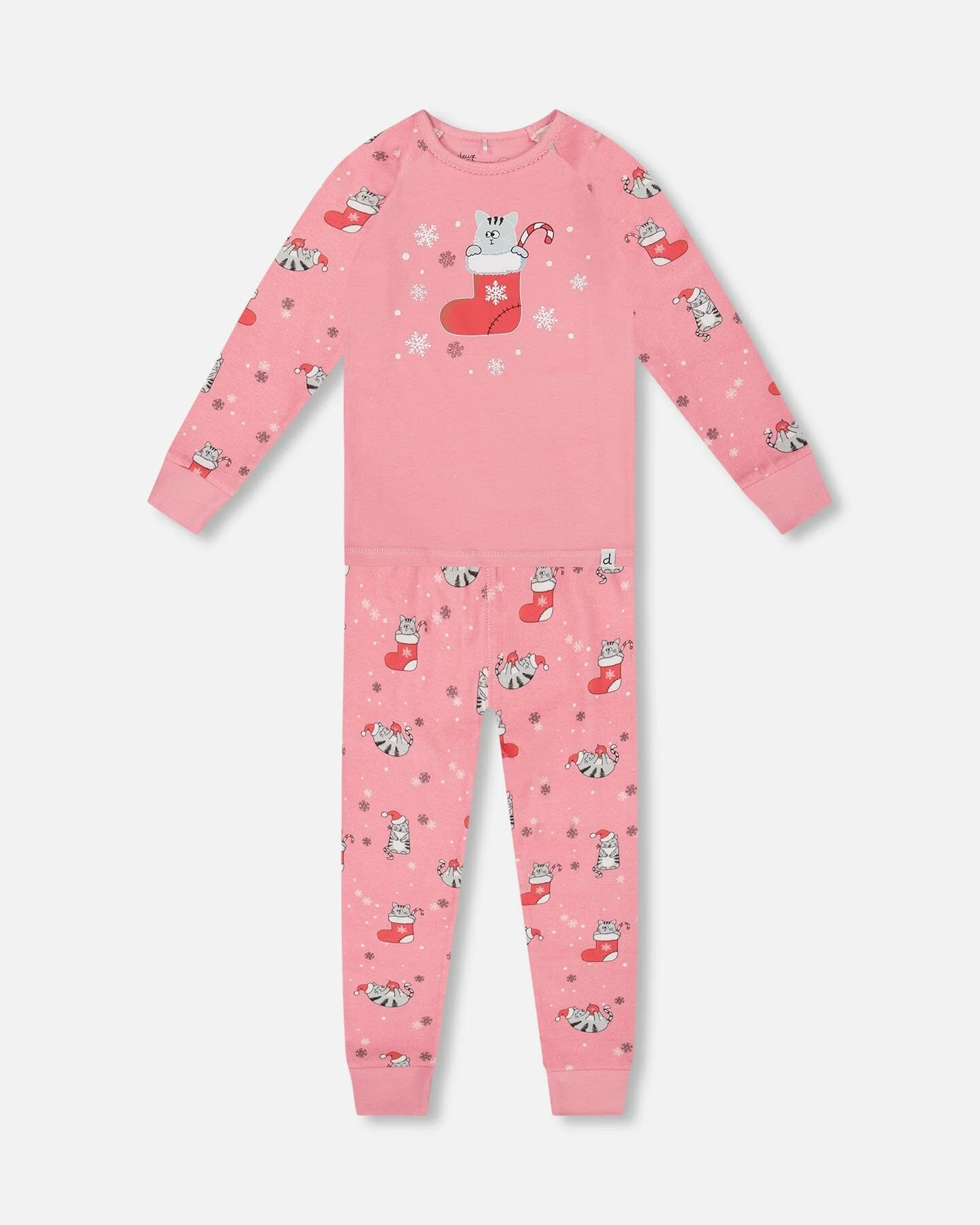 Organic Cotton Two-Piece Pajamas Pink Cat Print - Deux par Deux