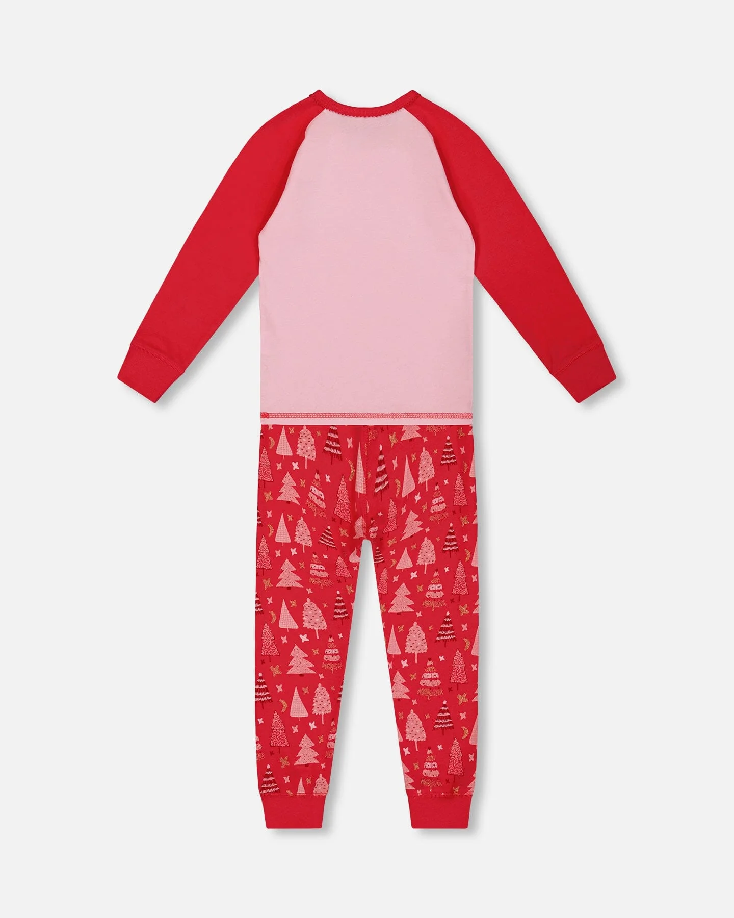 Organic Cotton Two Piece Pajama Set Red Printed Christmas Tree - Deux par Deux