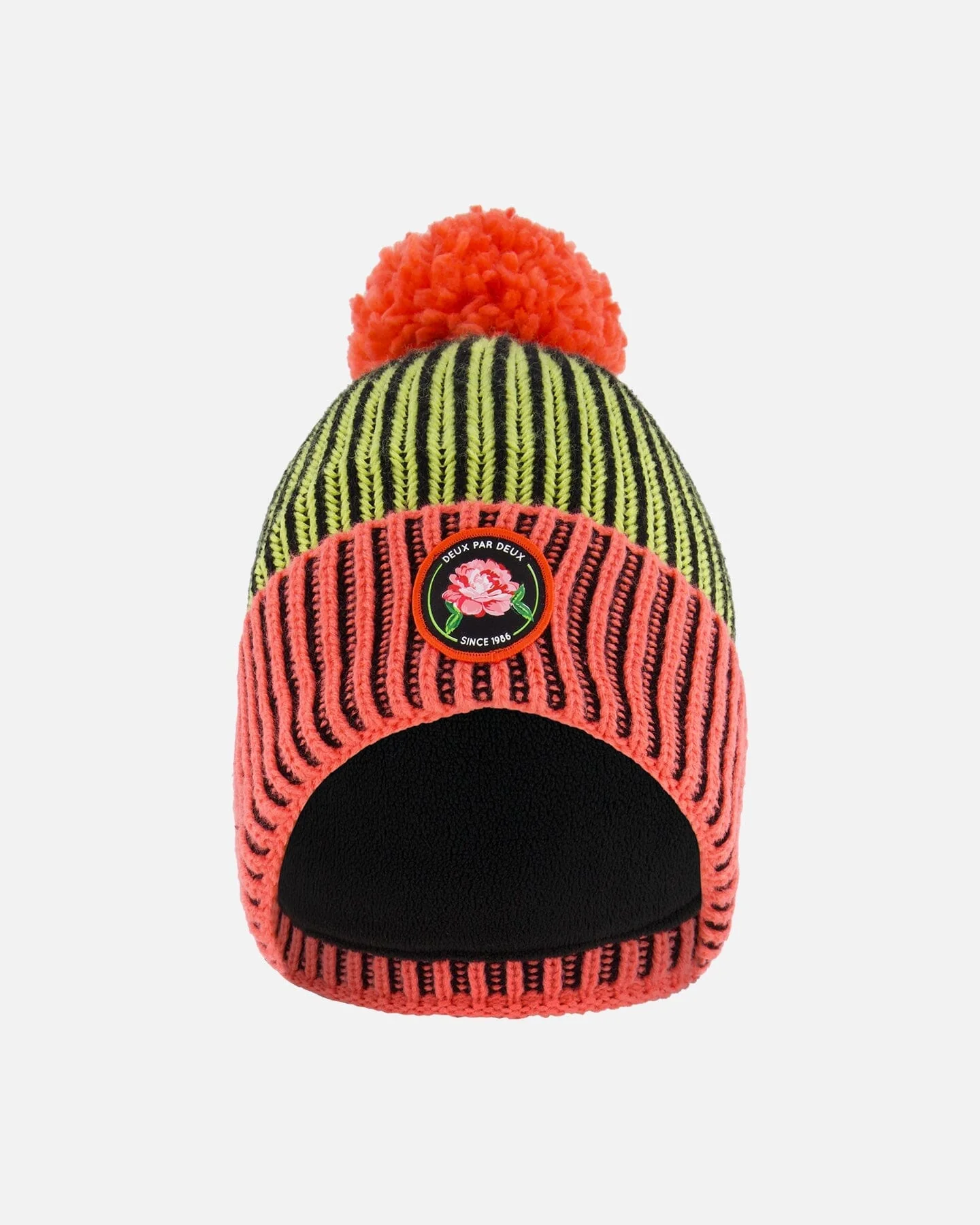 Knit Hat Black, Lime And Coral - Deux par Deux