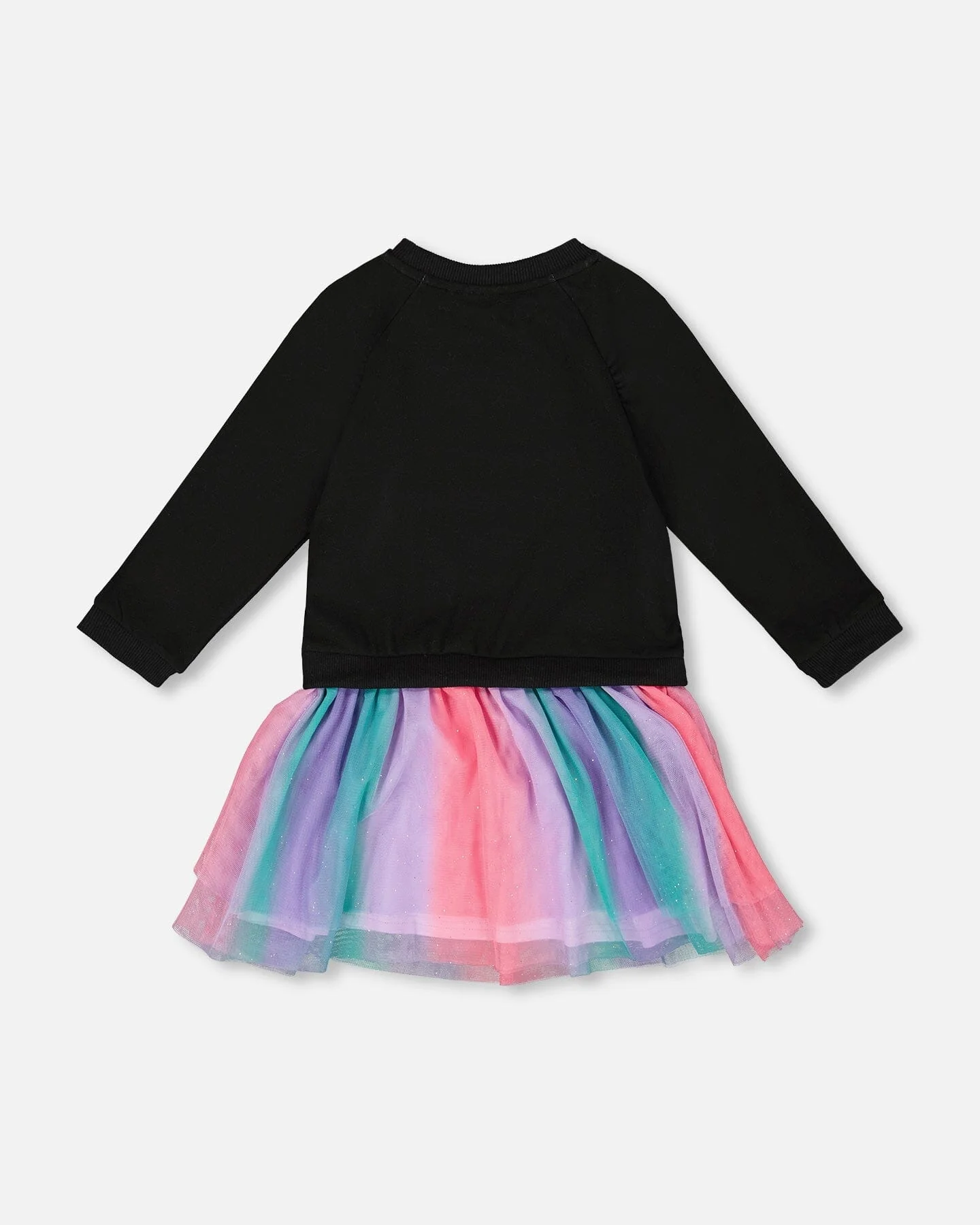 Bi-Material Dress Black With Mesh Skirt - Deux par Deux