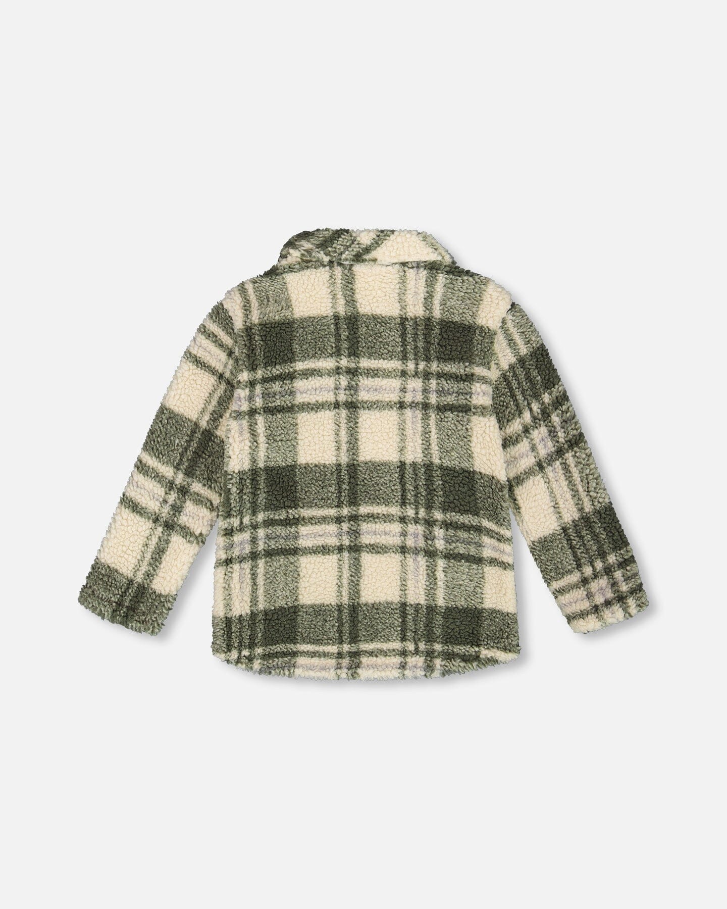 Sherpa Long Sleeve Zip Front Overshirt Sage And Beige Plaid - Deux par Deux